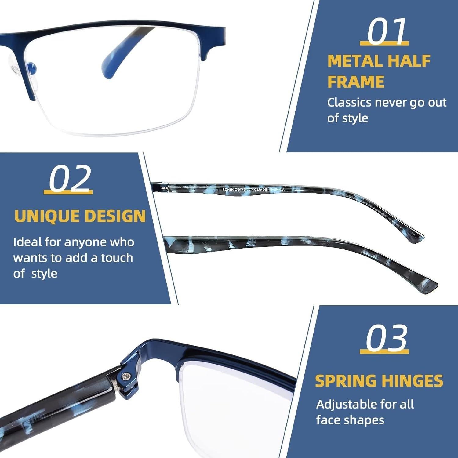 Gafas de Lectura FONHCOO Azul 2.75x Filtro Luz Azul Metal