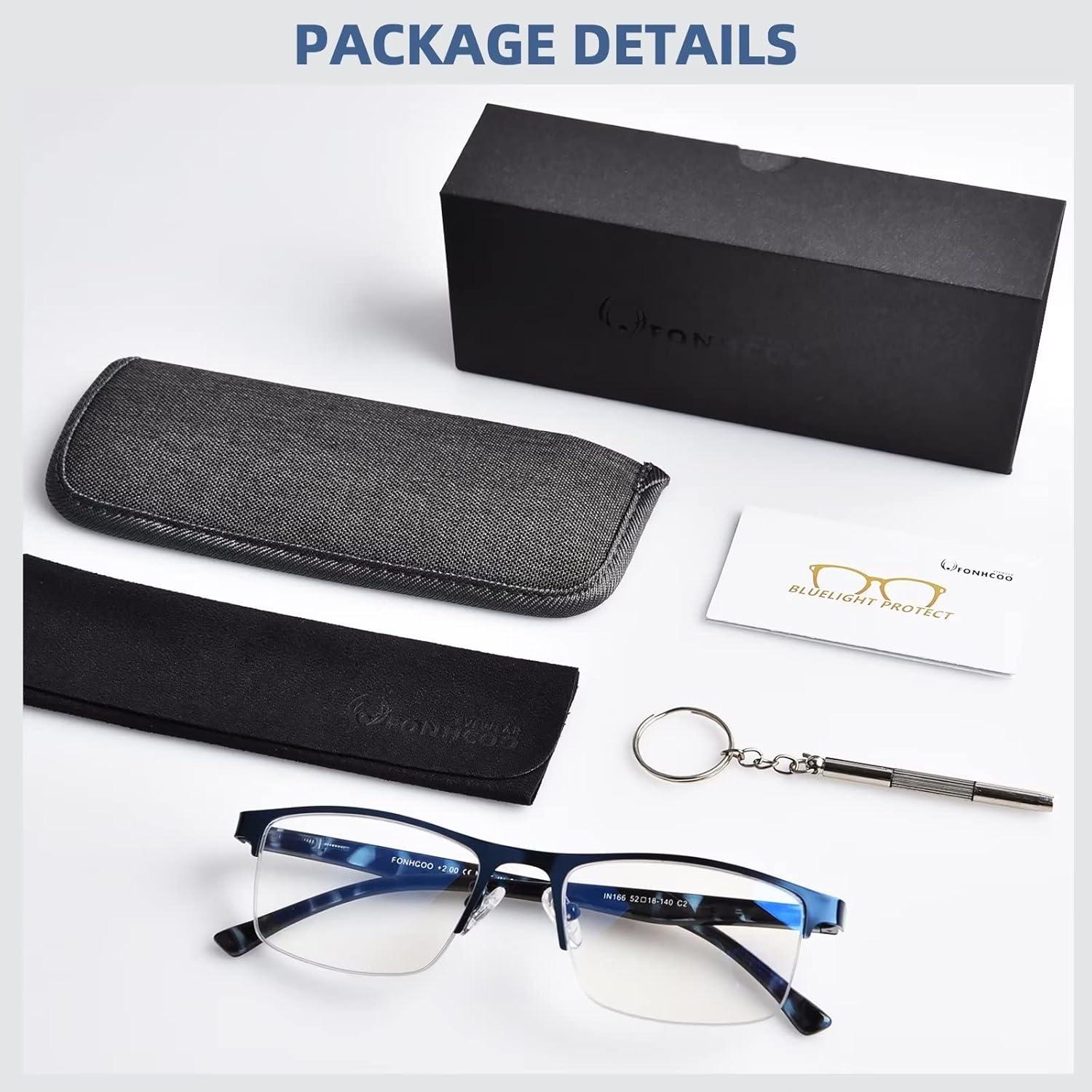 Gafas de Lectura FONHCOO Azul 2.75x Filtro Luz Azul Metal