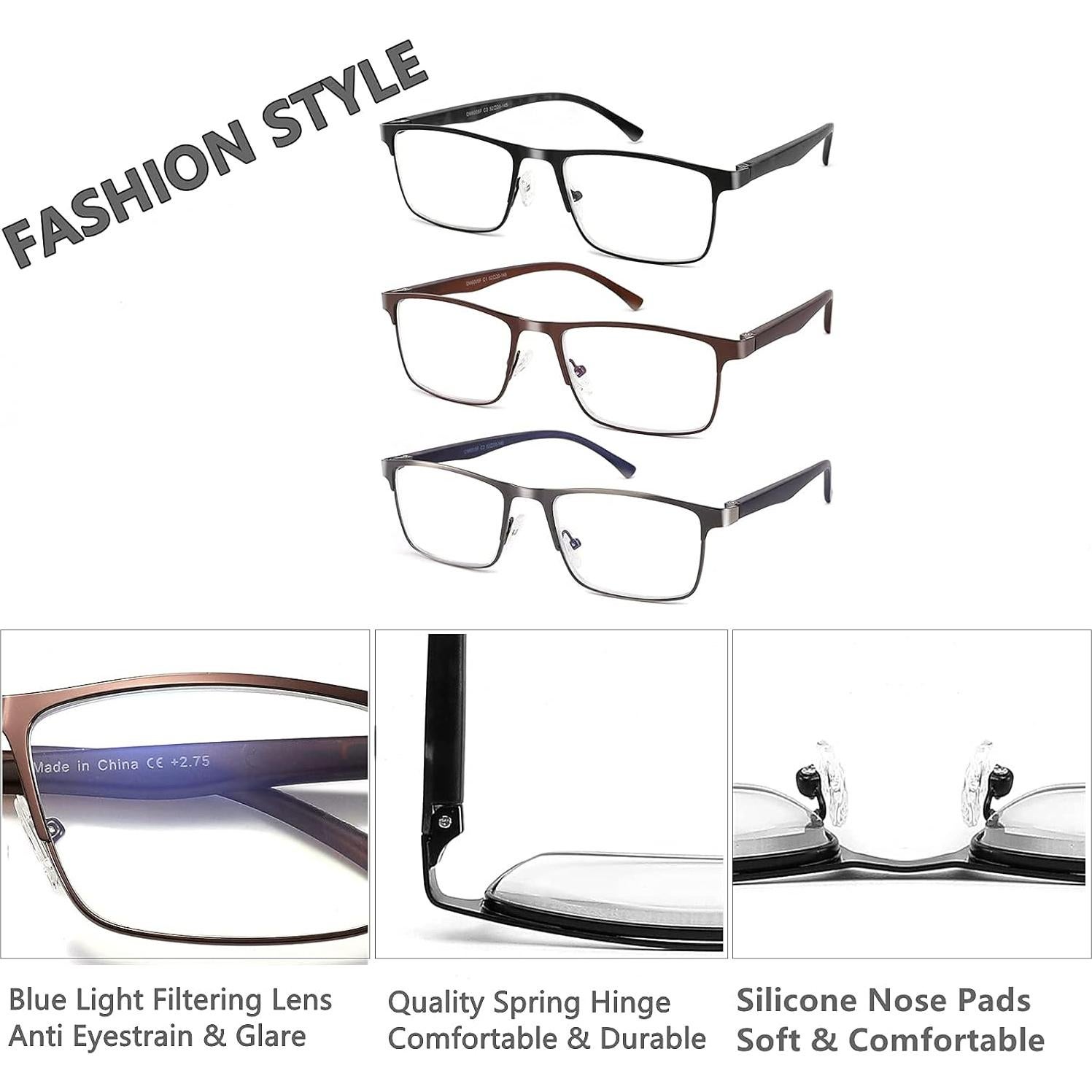 Gafas de Lectura CRGATV 3-Pack Hombres Filtro Luz Azul