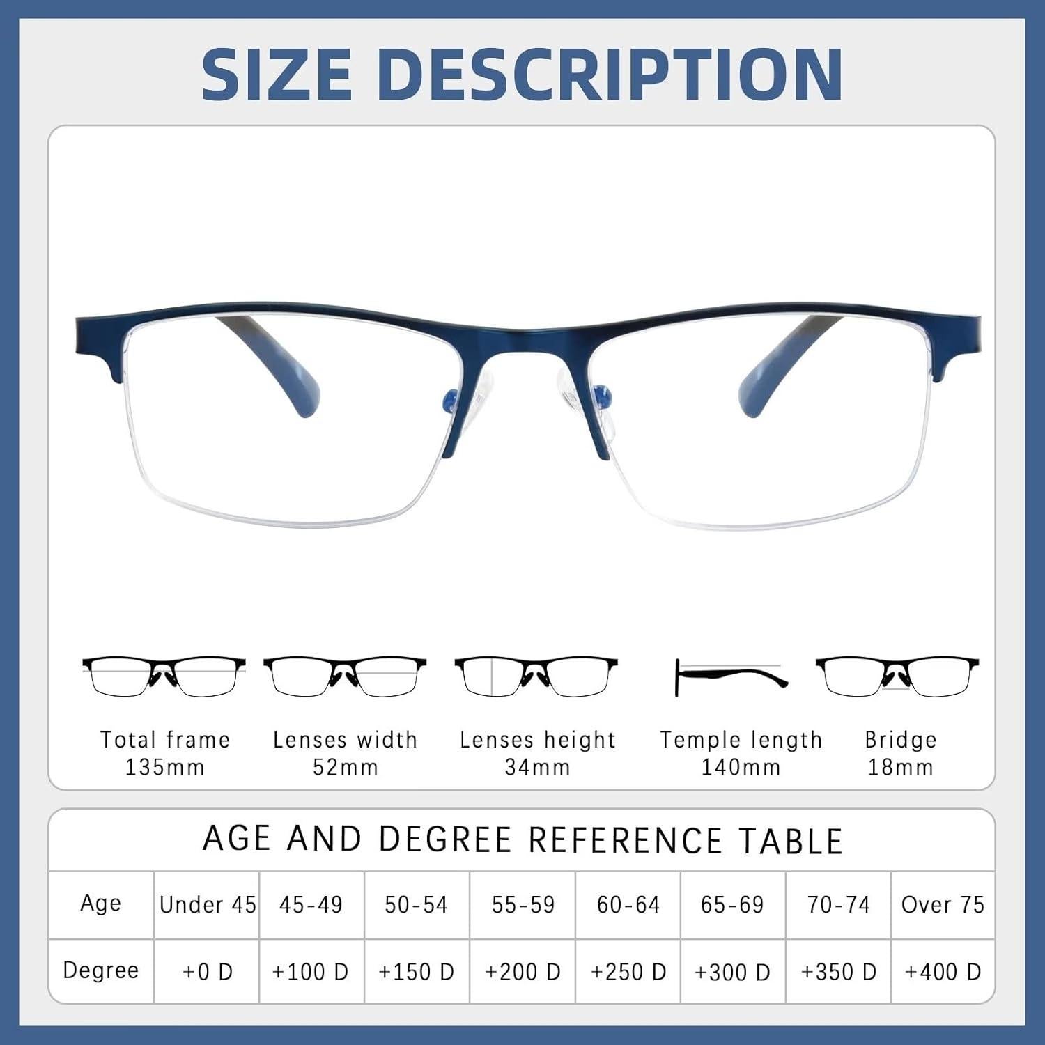 Gafas de Lectura FONHCOO con Filtro Luz Azul Metal 0.0x