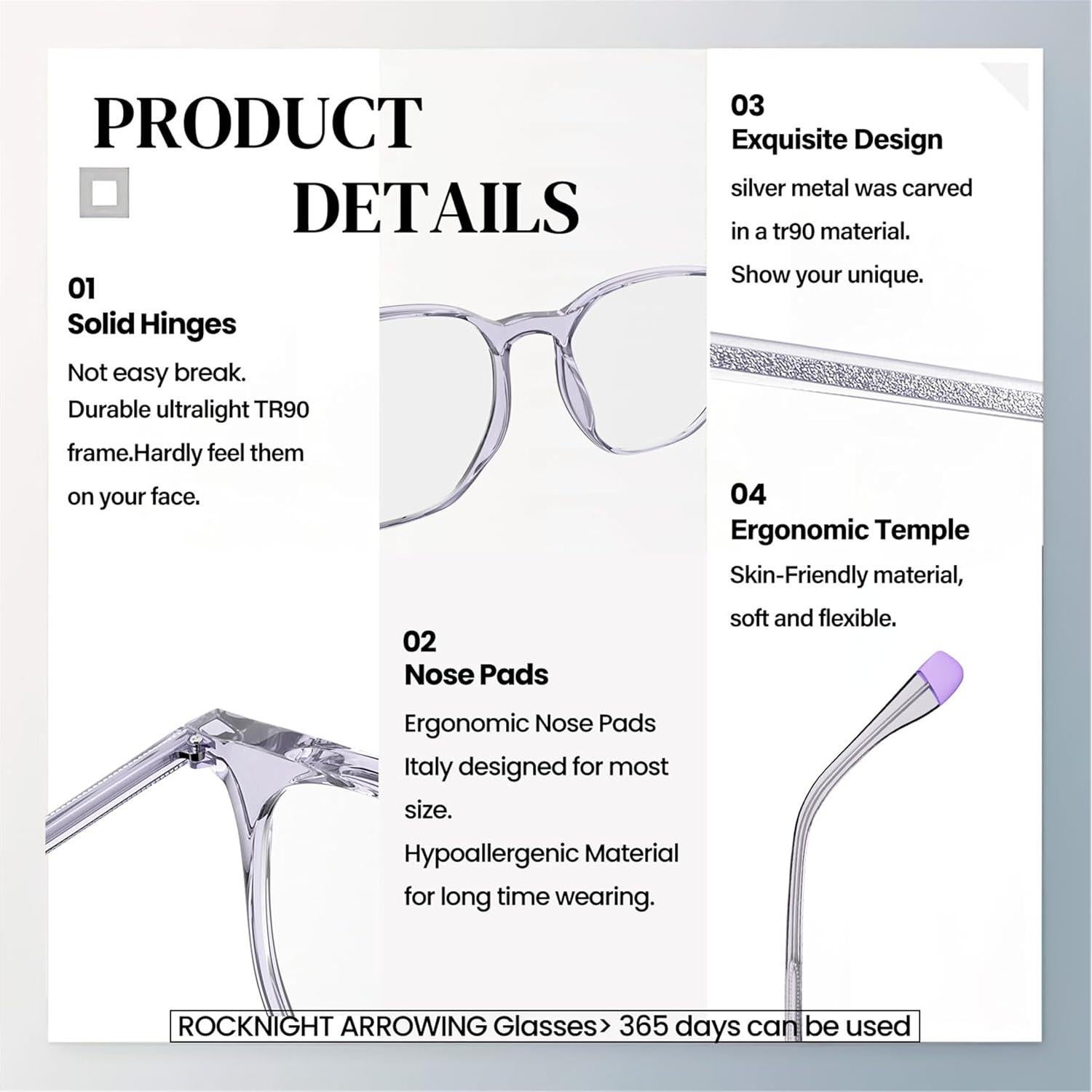 Gafas de Luz Azul ROCKNIGHT para Mujeres Marco Gris Púrpura