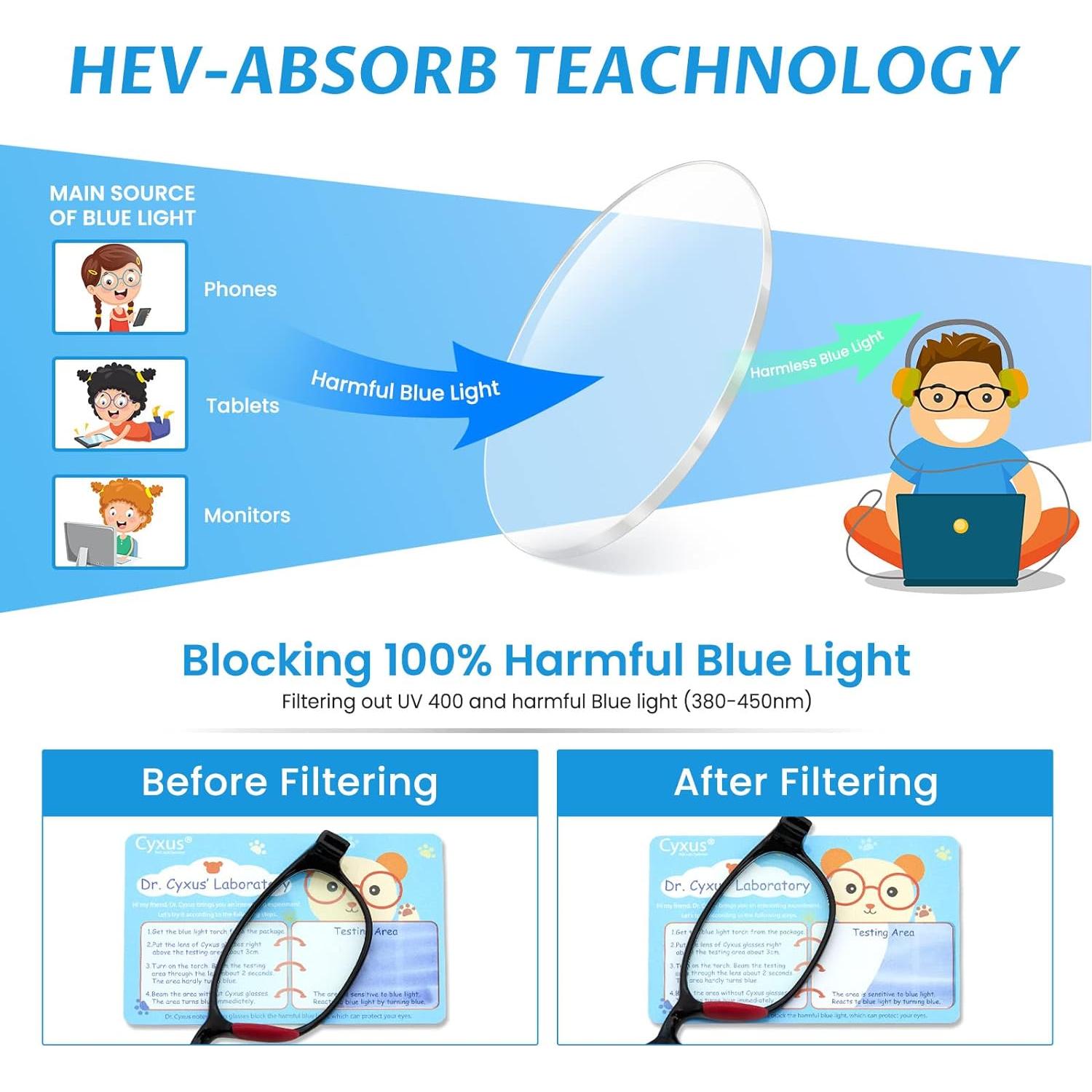 Gafas bloqueadoras luz azul Cyxus para niños 6 a 15 años