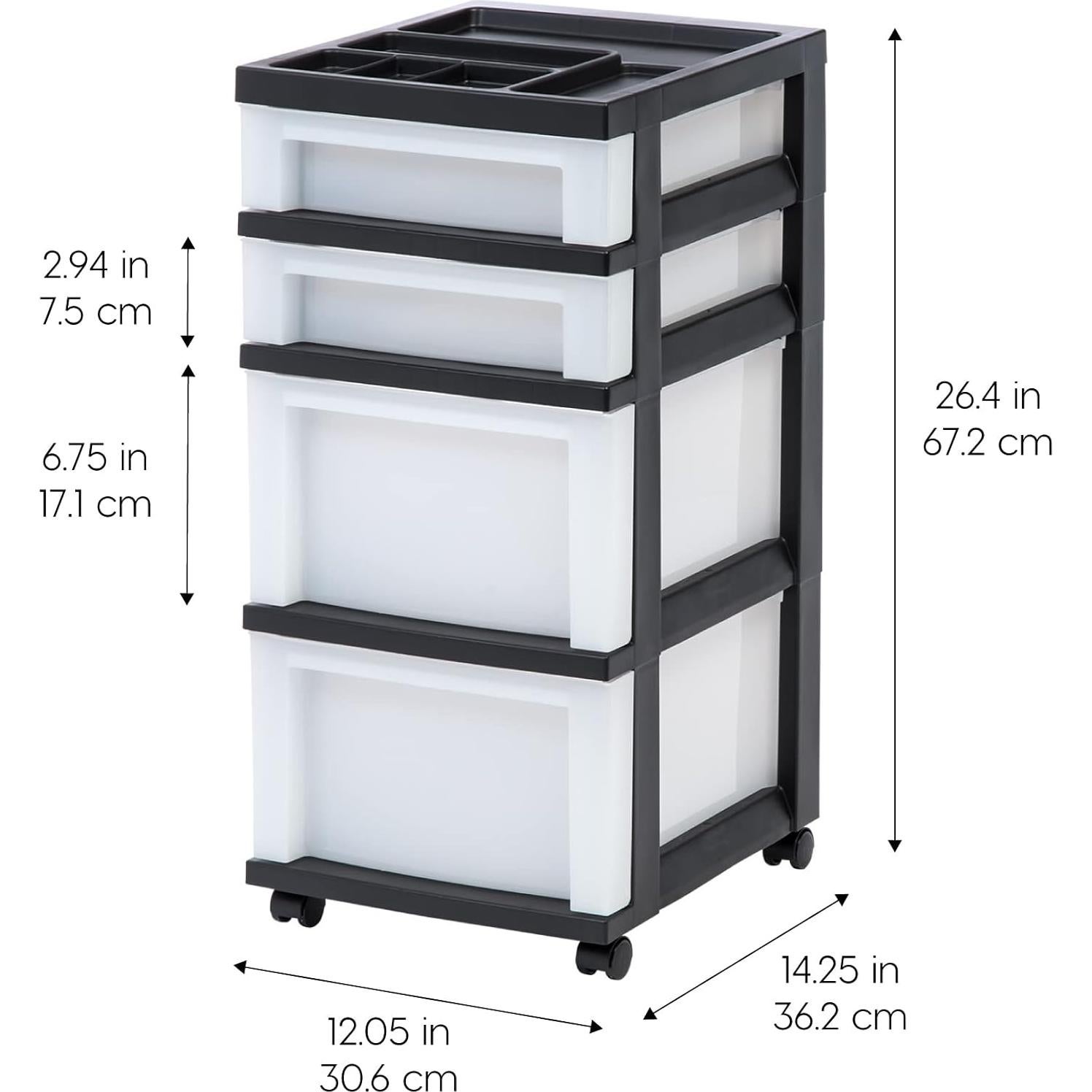 Carro Organizador IRIS USA 4 Cajones con Ruedas Negro/Pearl