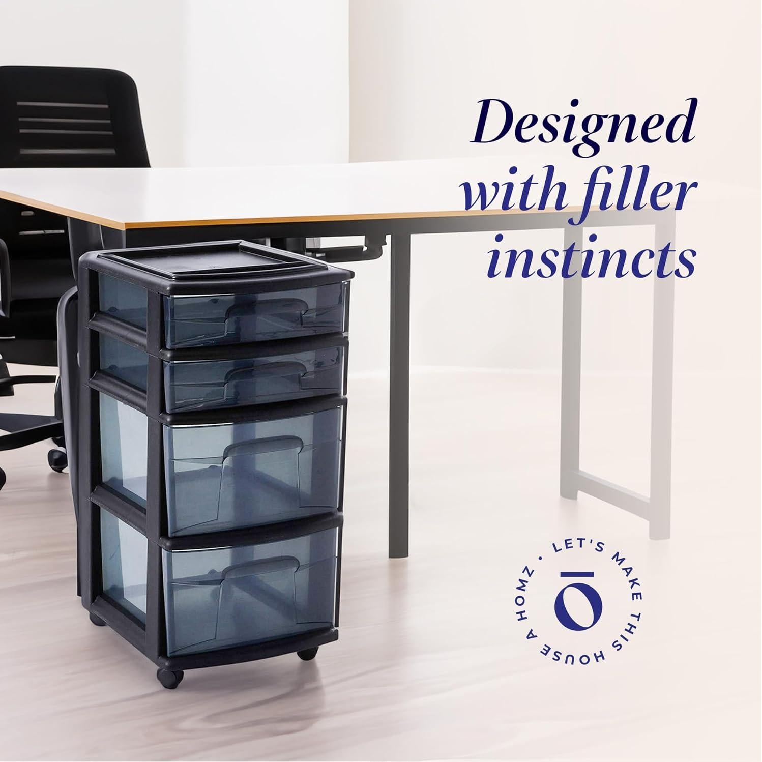 Carro Organizador HOMZ 4 Cajones Plástico Negro 3.37 kg