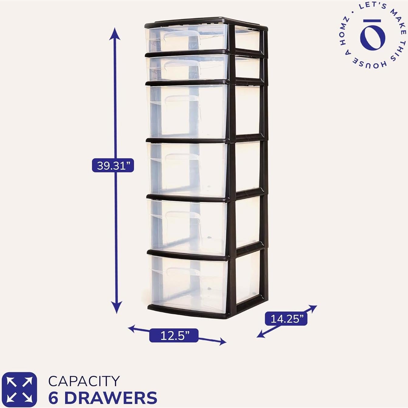 Carro Organizador HOMZ 6 Cajones Plástico Transparente Negro