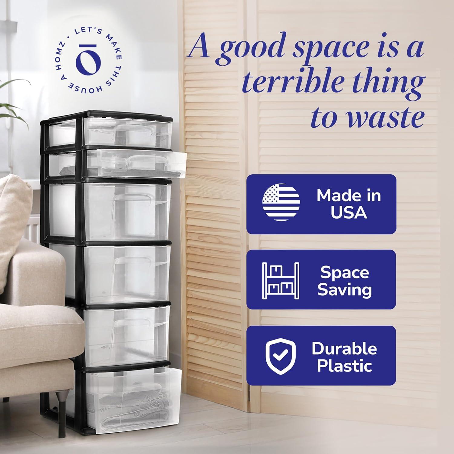 Carro Organizador HOMZ 6 Cajones Plástico Transparente Negro