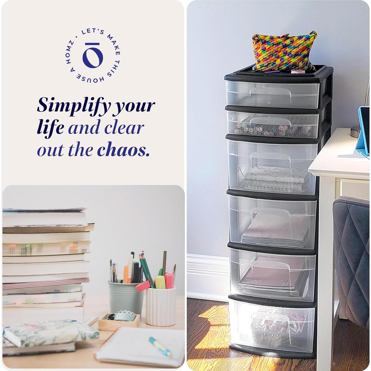 Carro Organizador HOMZ 6 Cajones Plástico Transparente Negro