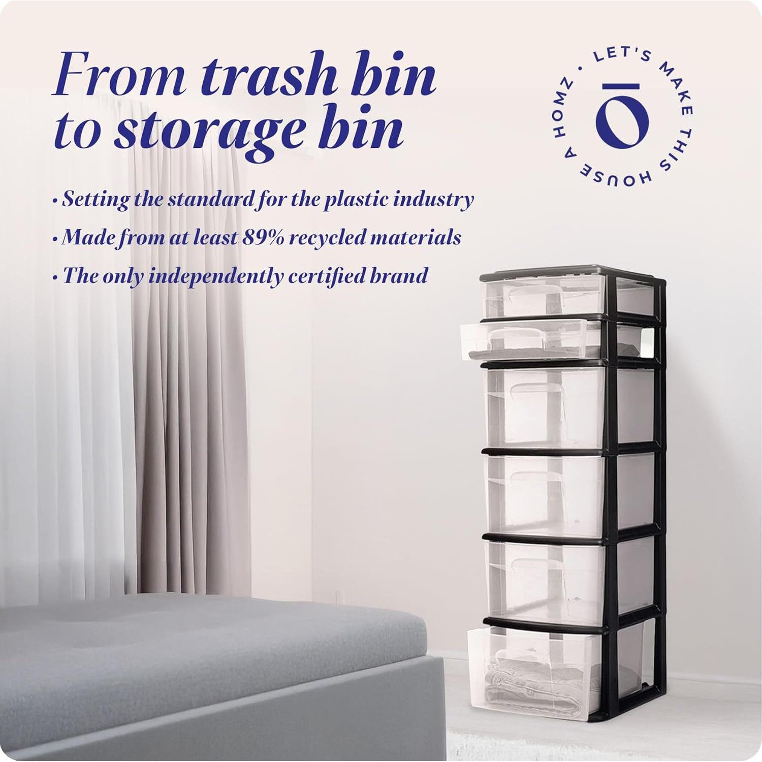 Carro Organizador HOMZ 6 Cajones Plástico Transparente Negro