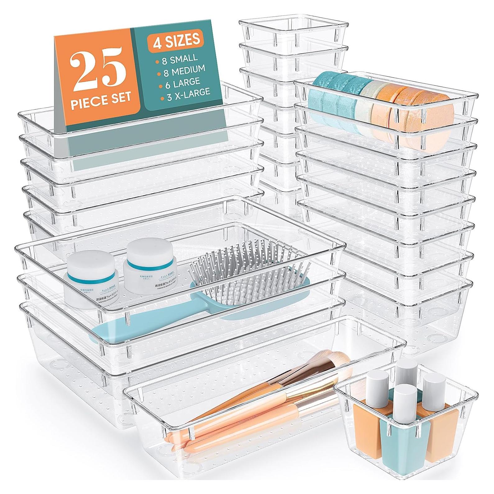 Juego de 25 organizadores de cajones WOWBOX plástico transparente