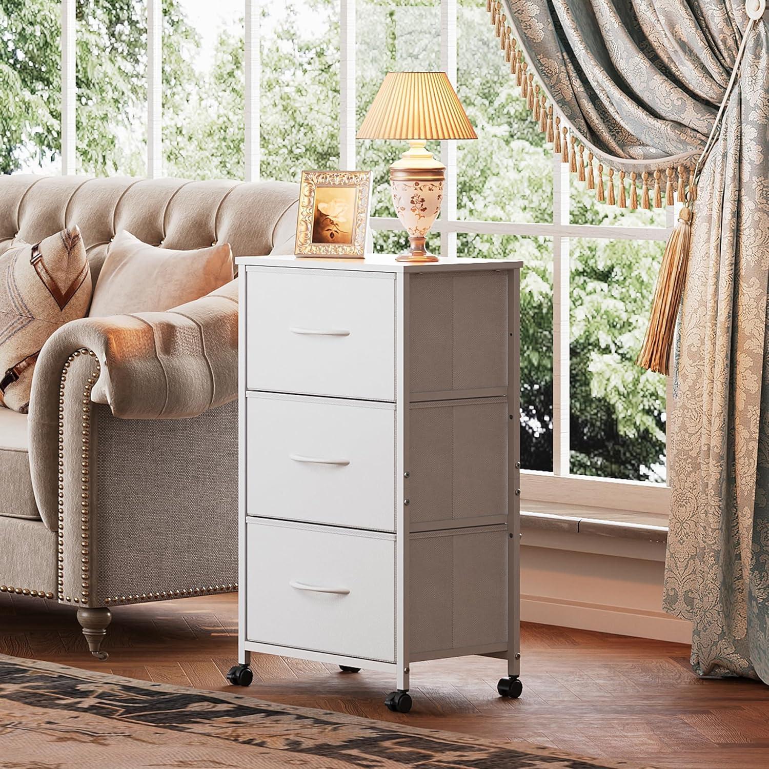 Cajonera WLIVE 3 Cajones con Ruedas, Blanco, 39.88x29.97x74.93 cm