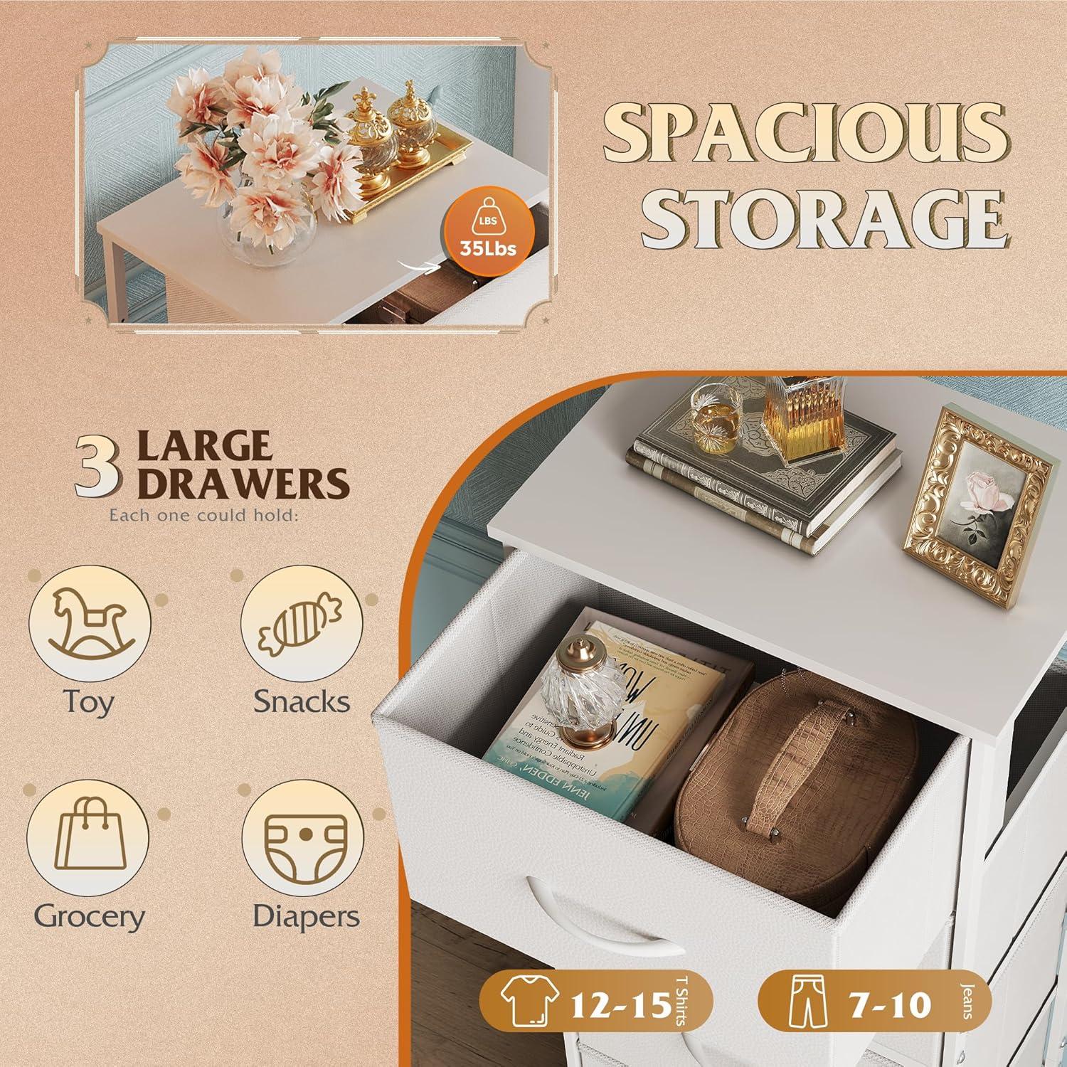 Cajonera WLIVE 3 Cajones con Ruedas, Blanco, 39.88x29.97x74.93 cm