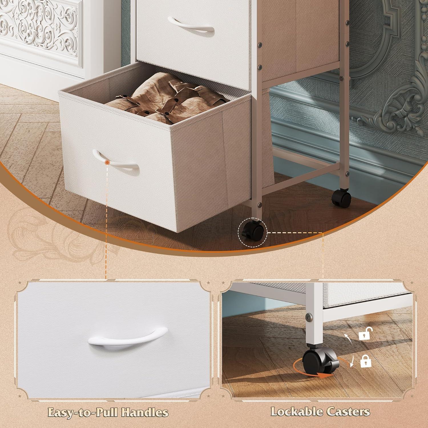 Cajonera WLIVE 3 Cajones con Ruedas, Blanco, 39.88x29.97x74.93 cm