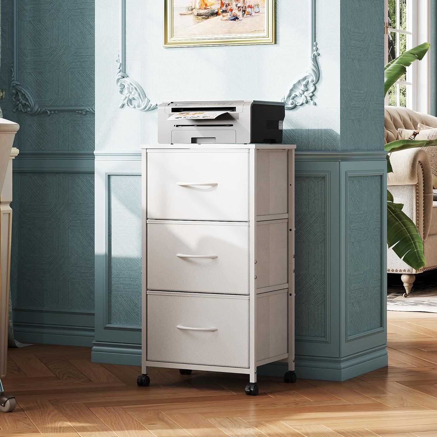 Cajonera WLIVE 3 Cajones con Ruedas, Blanco, 39.88x29.97x74.93 cm