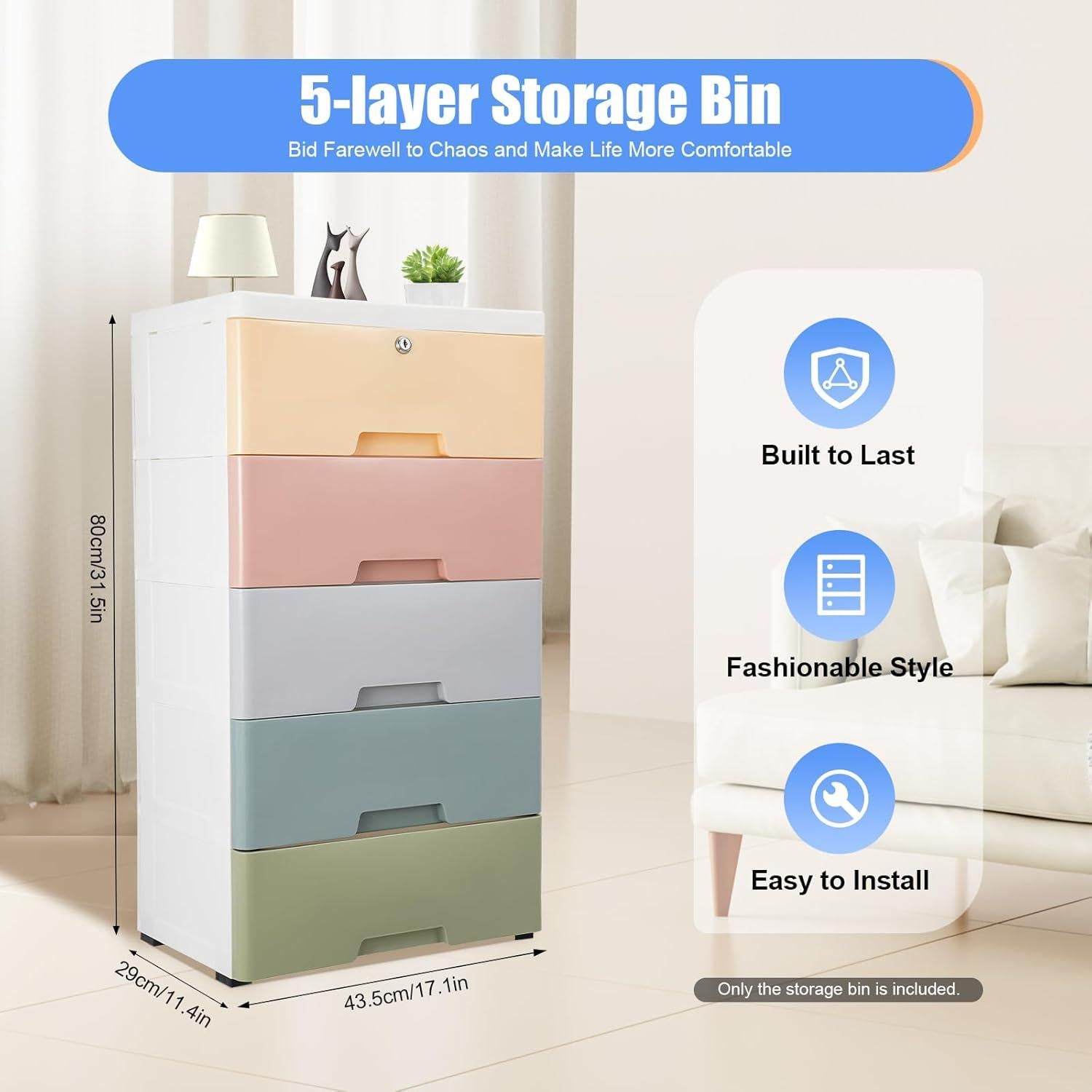 Armario de Plástico SAHUANIYE 5 Cajones Colorido 80cm