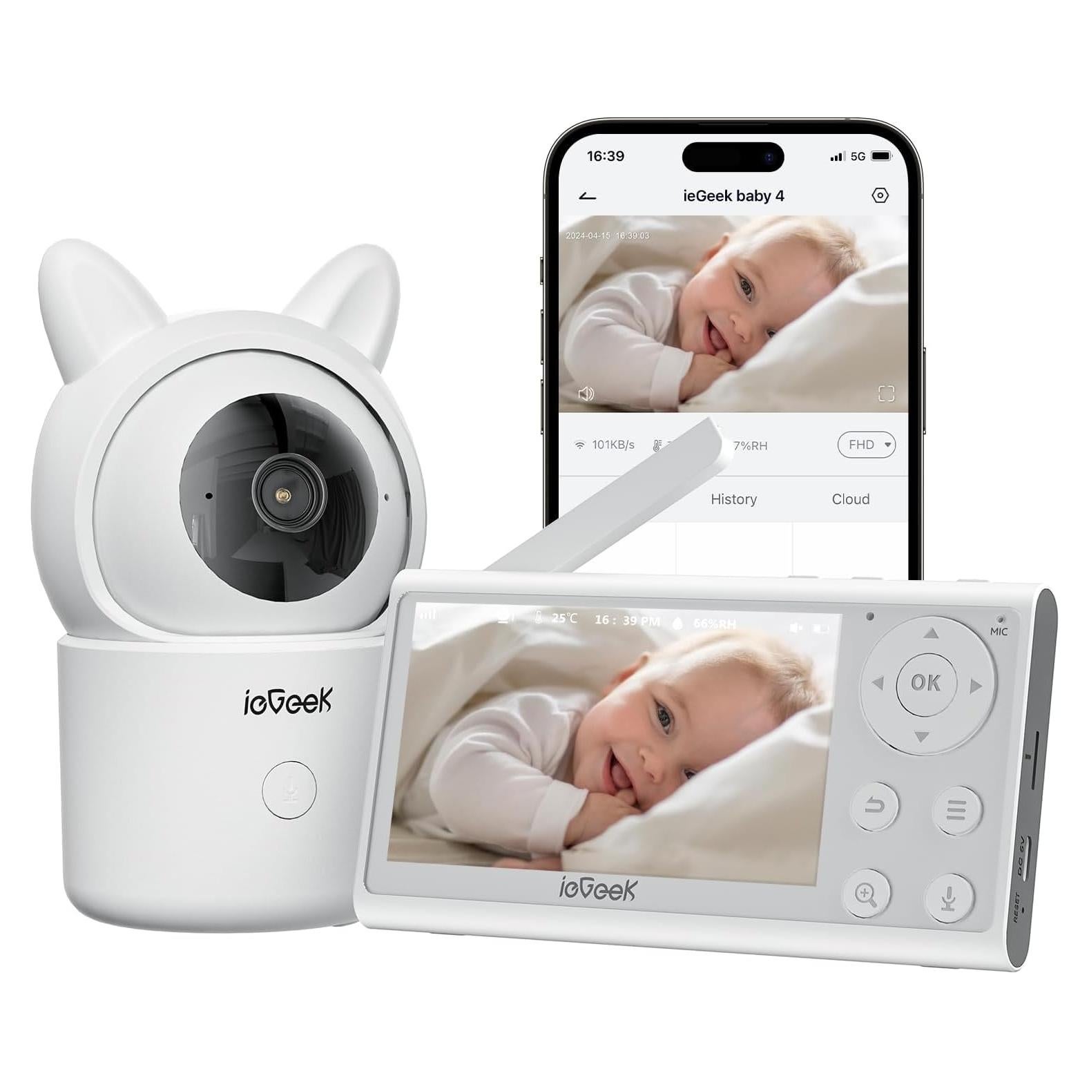 Monitor de Bebé ieGeek FHD 1080P con Cámara y Audio