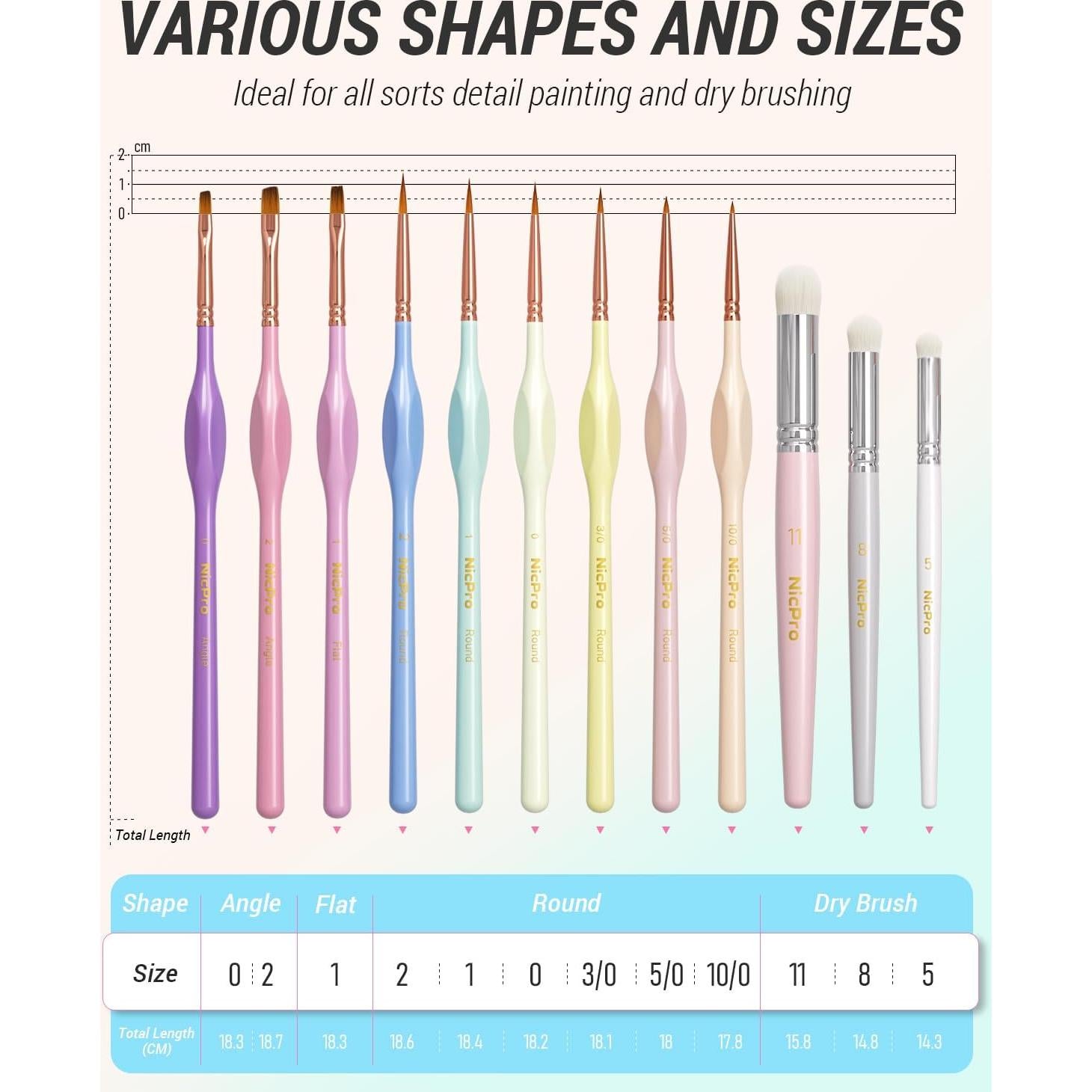 Conjunto de Pinceles Nicpro 12PCS para Acrílico y Acuarela