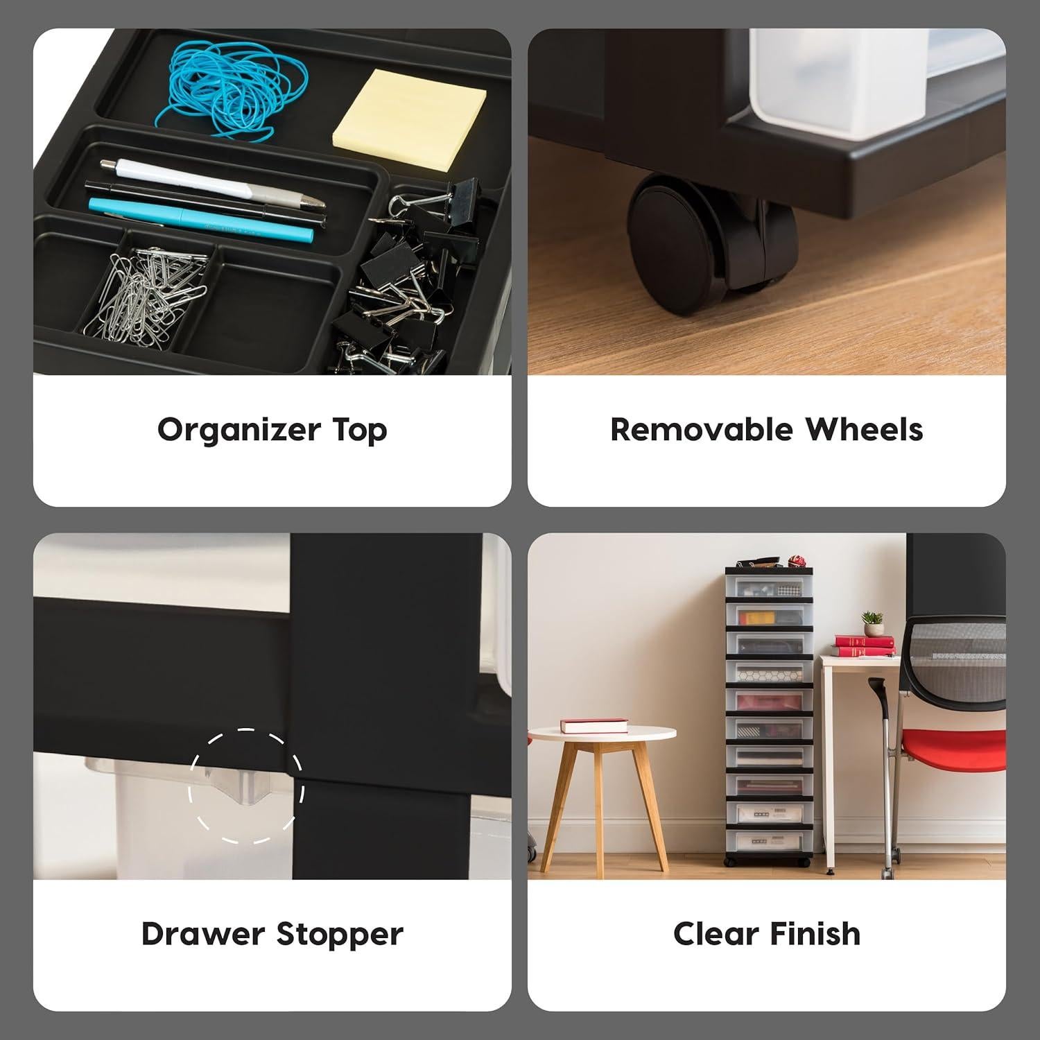 Carro Organizador IRIS USA 10 Cajones Móvil Negro