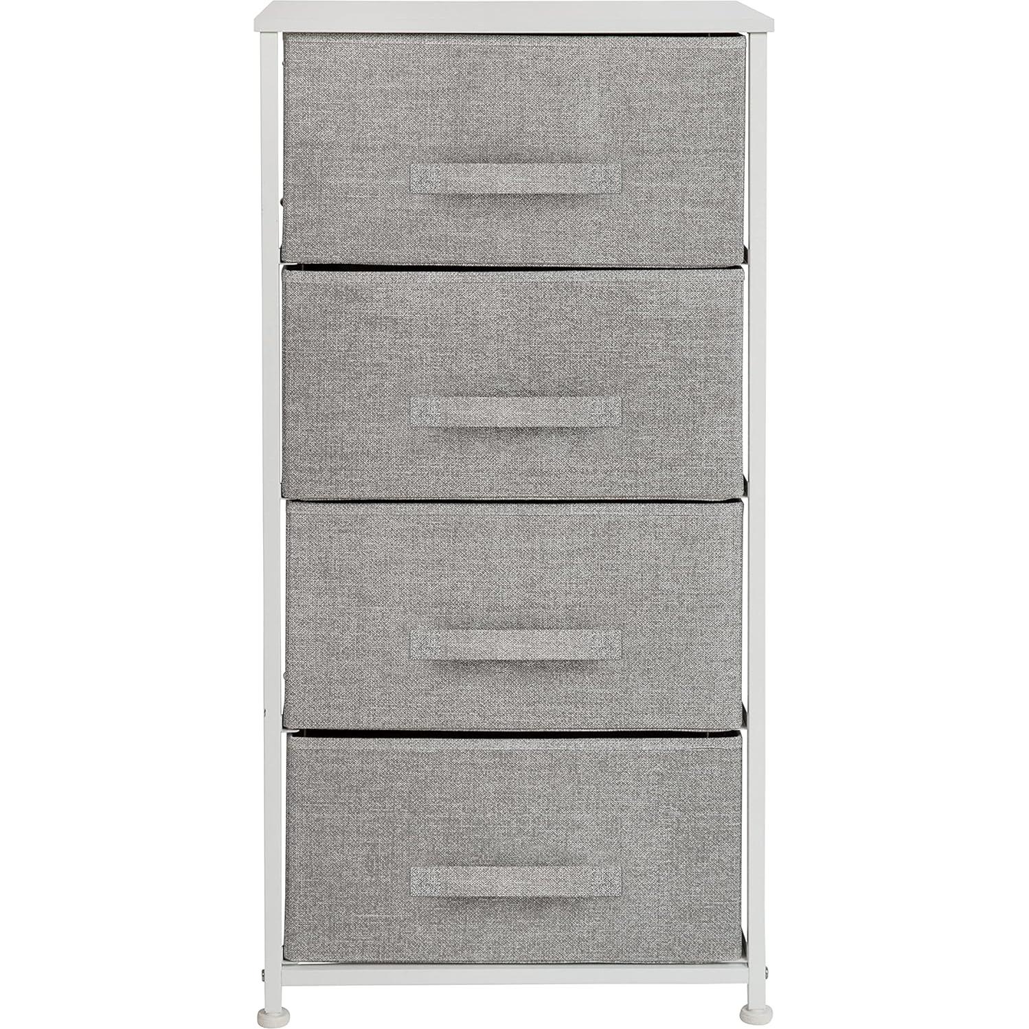 Cajonera EMMA + OLIVER 4 Cajones Tela Gris y Madera Blanca