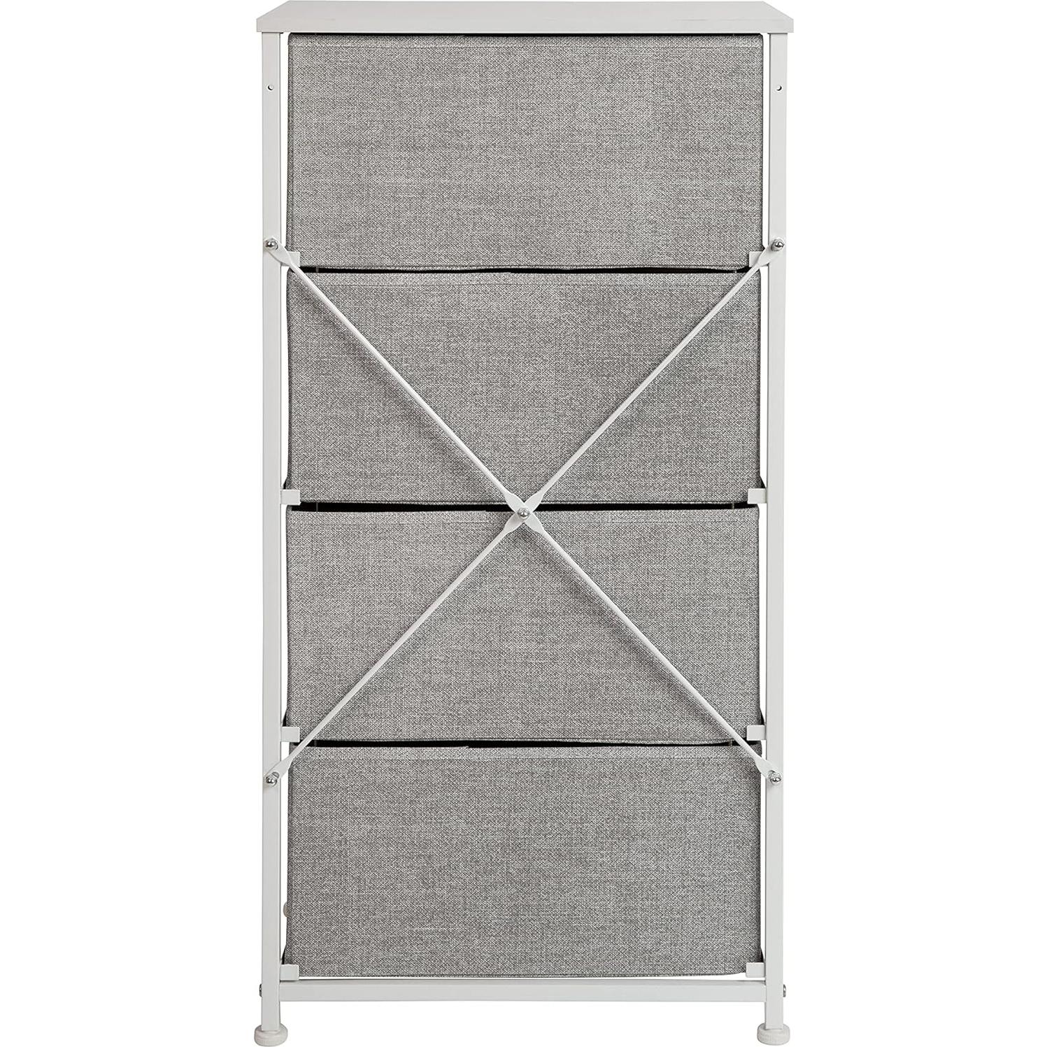 Cajonera EMMA + OLIVER 4 Cajones Tela Gris y Madera Blanca