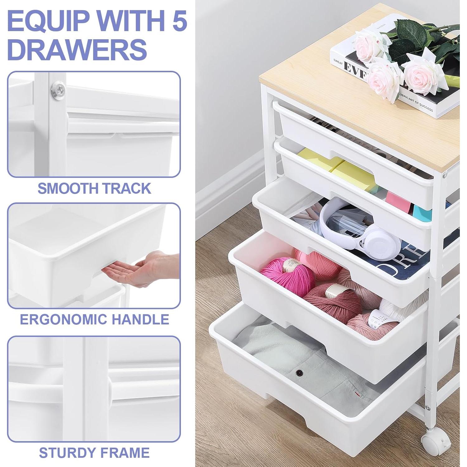 Carro de Almacenamiento SYKIARIOL 5 Cajones Blanco