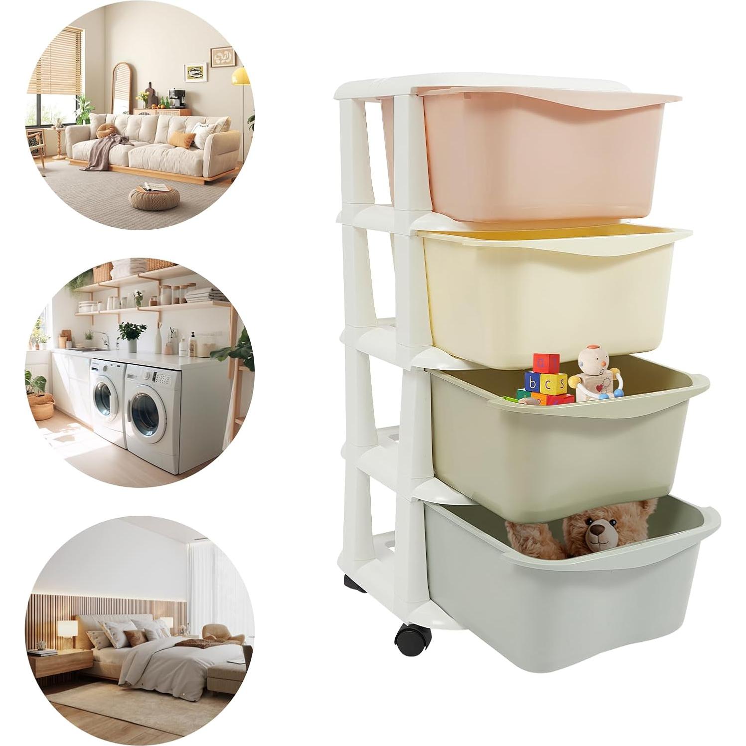 Cajones de Plástico Eapmic 4 Niveles Multicolor con Ruedas