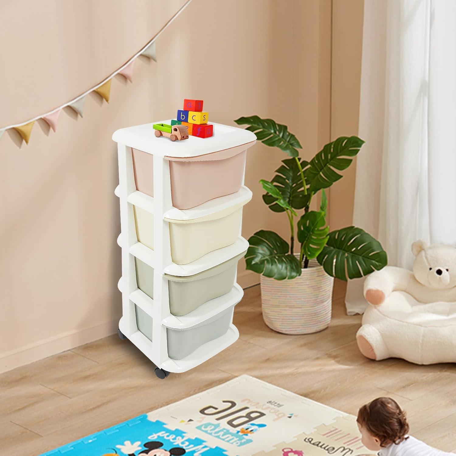 Cajones de Plástico Eapmic 4 Niveles Multicolor con Ruedas