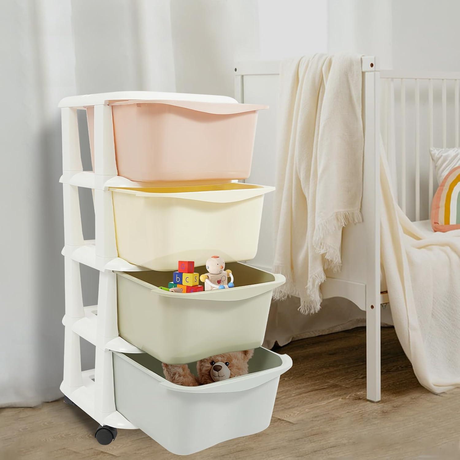 Cajones de Plástico Eapmic 4 Niveles Multicolor con Ruedas