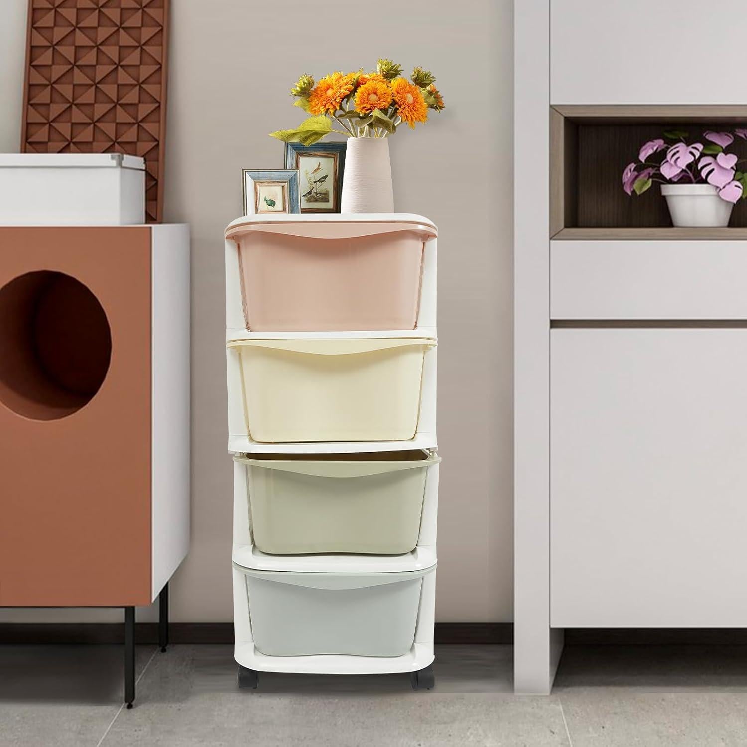 Cajones de Plástico Eapmic 4 Niveles Multicolor con Ruedas