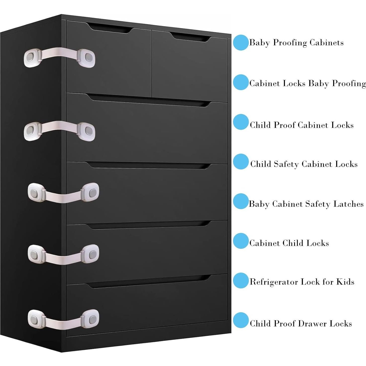 Cerraduras de Seguridad Fursafe&Q para Gabinetes - 6 Paquete Gris