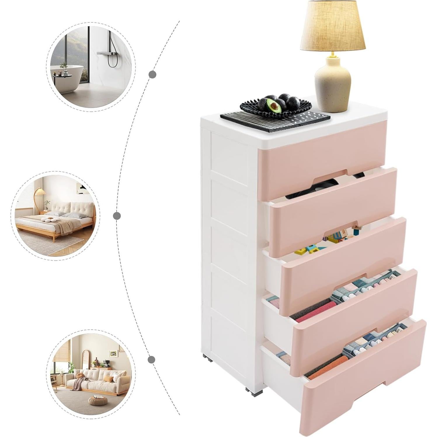 Armario de Almacenamiento TrueyEssence 5 Cajones Rosa