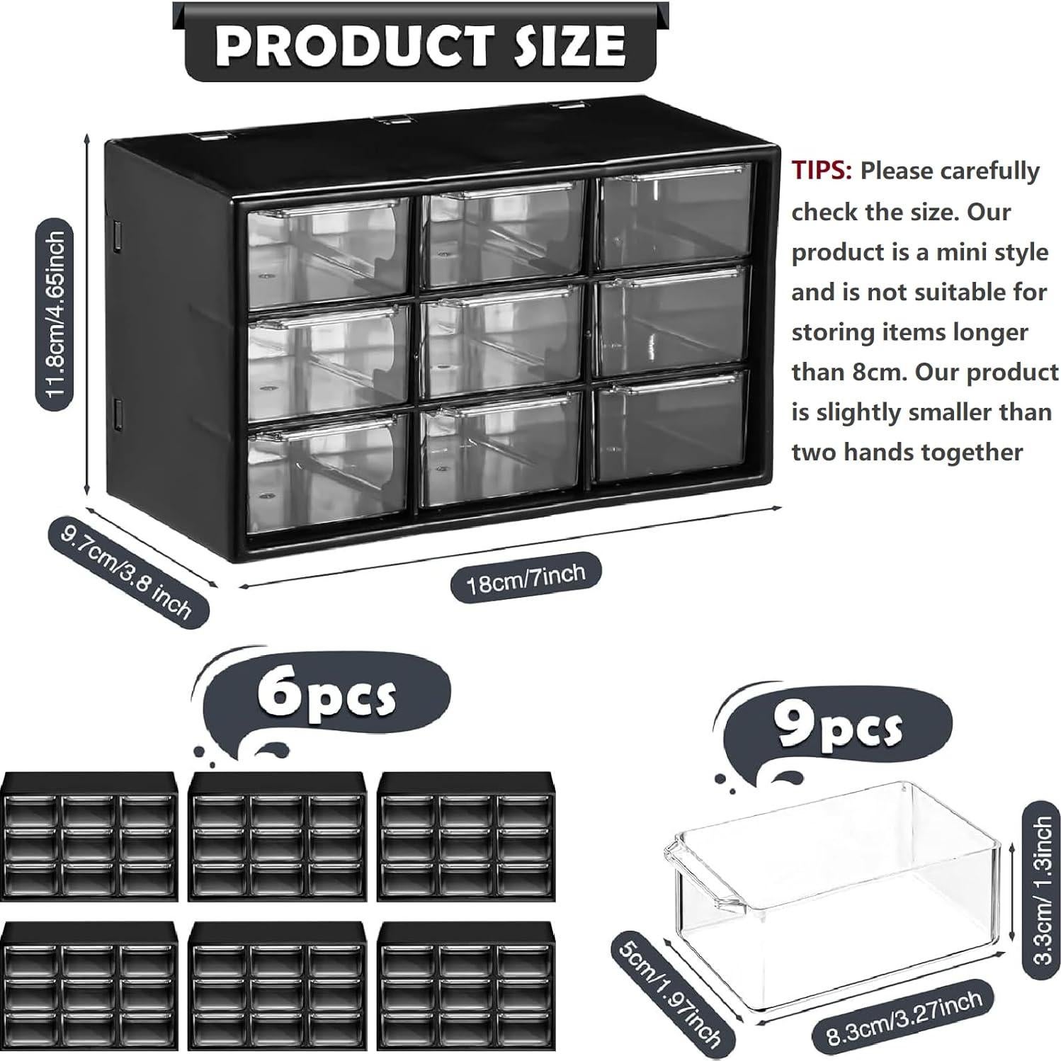 Organizador de Cajones Amyhill 6 Pcs 9 Cajones Plástico Negro