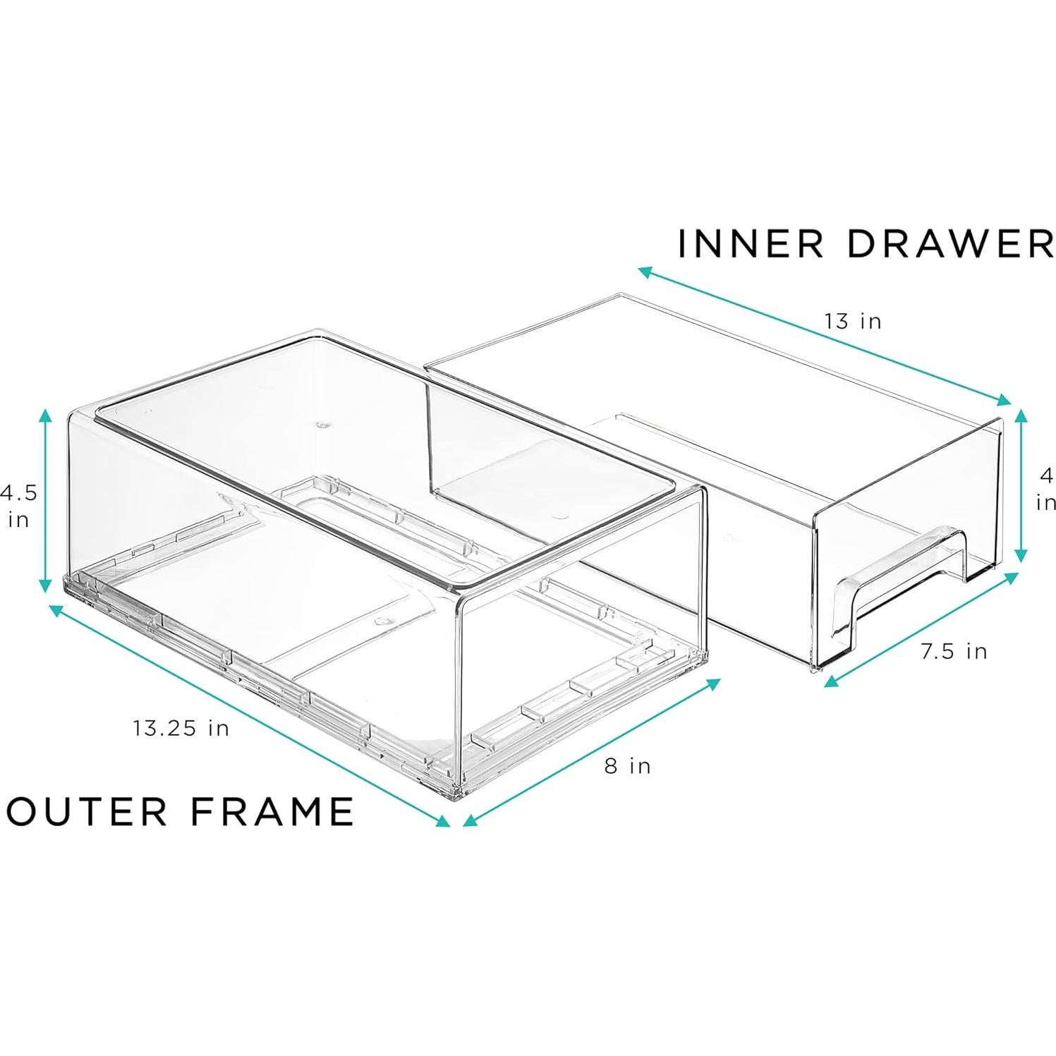 Cajones de Almacenamiento Apilables Sorbus 2 Medianos Transparentes