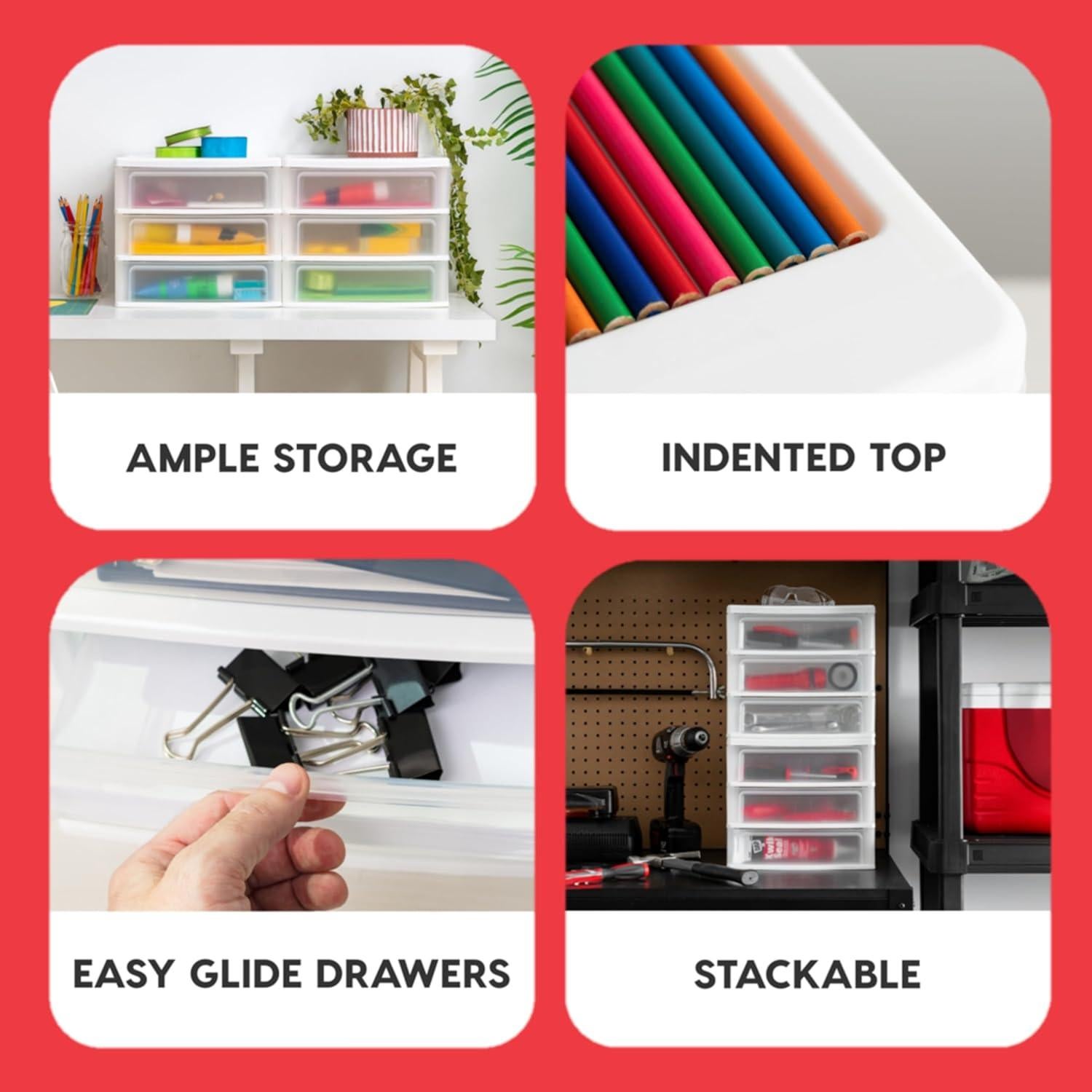 Organizador de Escritorio IRIS USA 3 Cajones Blanco Paquete 2