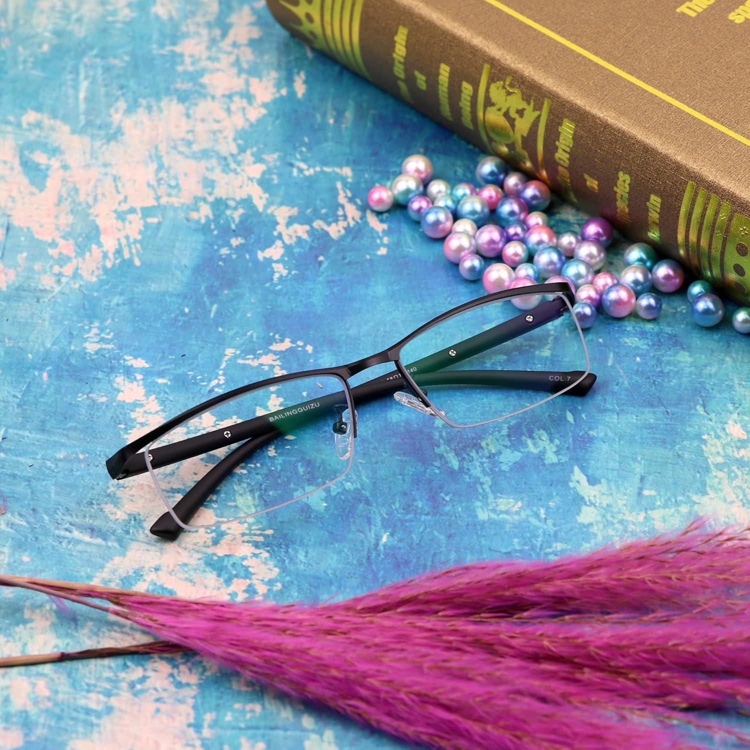 LifeArt Alloy Semi-Rimless Reading Glasses,Blue Light Blocking Glasses, Anti Eyestrain, Computer Gaming Glasses, TV Glasses for Women, Anti Glare (Black, +3.00 Magnification)