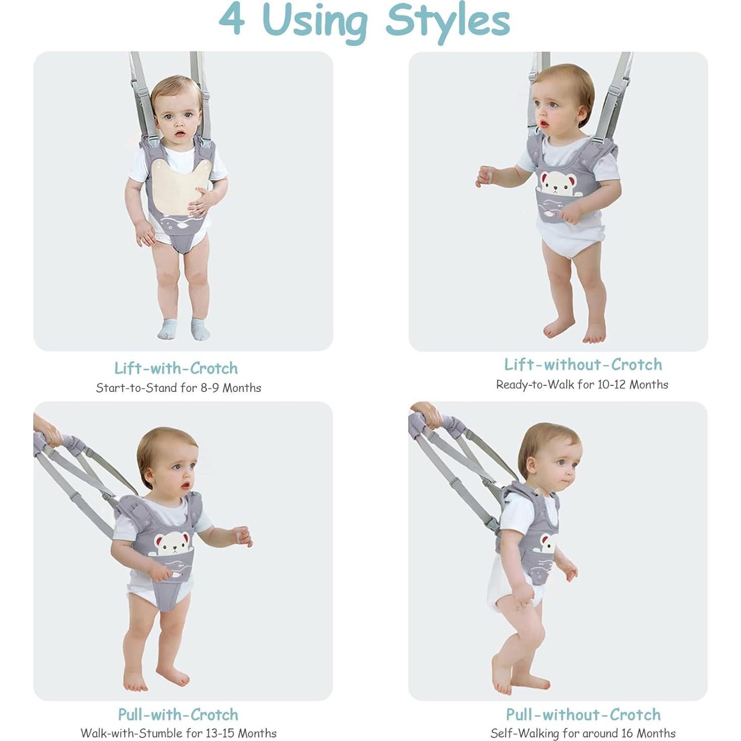 Arnés de Caminata para Bebés Gris - Ajustable 9-24 Meses