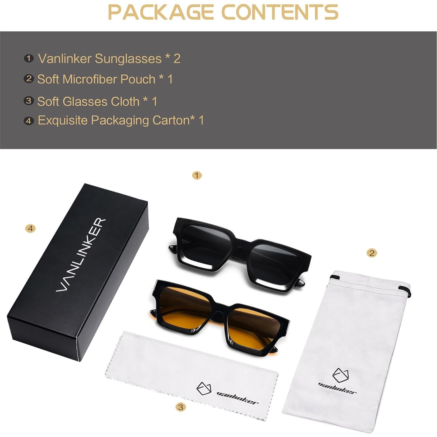 Gafas de sol retro unisex VANLINKER UV400 marco grueso VL9731