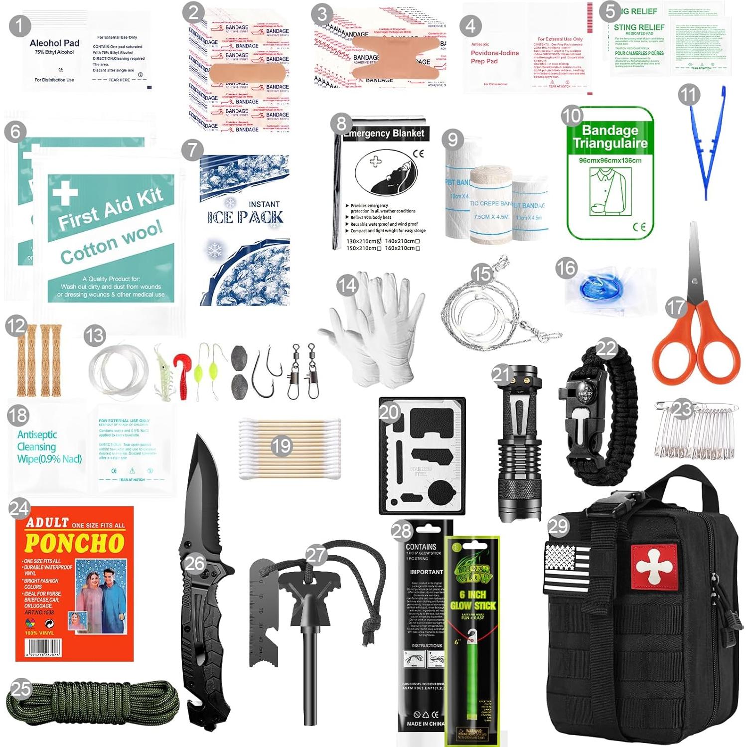Kit de Supervivencia 174 Piezas AmeInterest para Camping