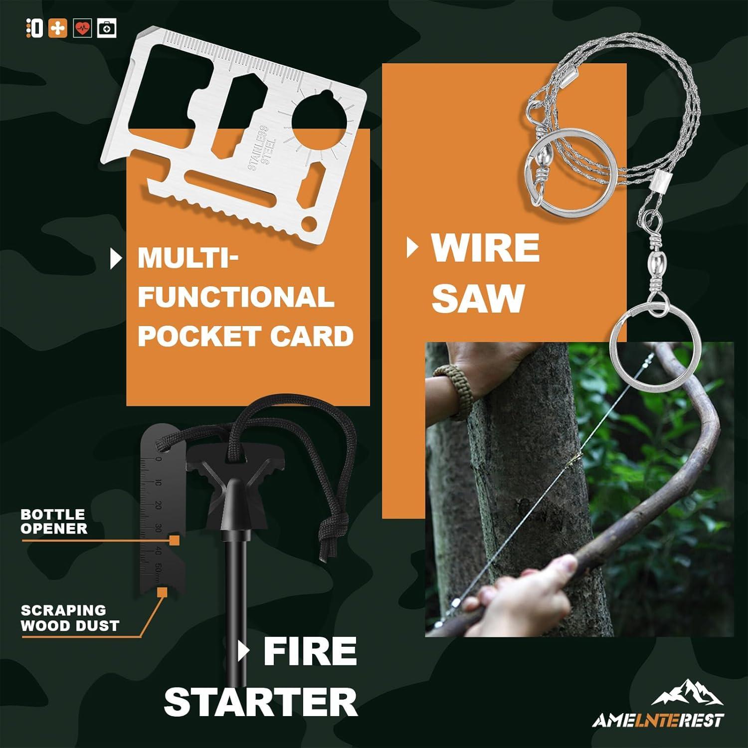 Kit de Supervivencia 174 Piezas AmeInterest para Camping