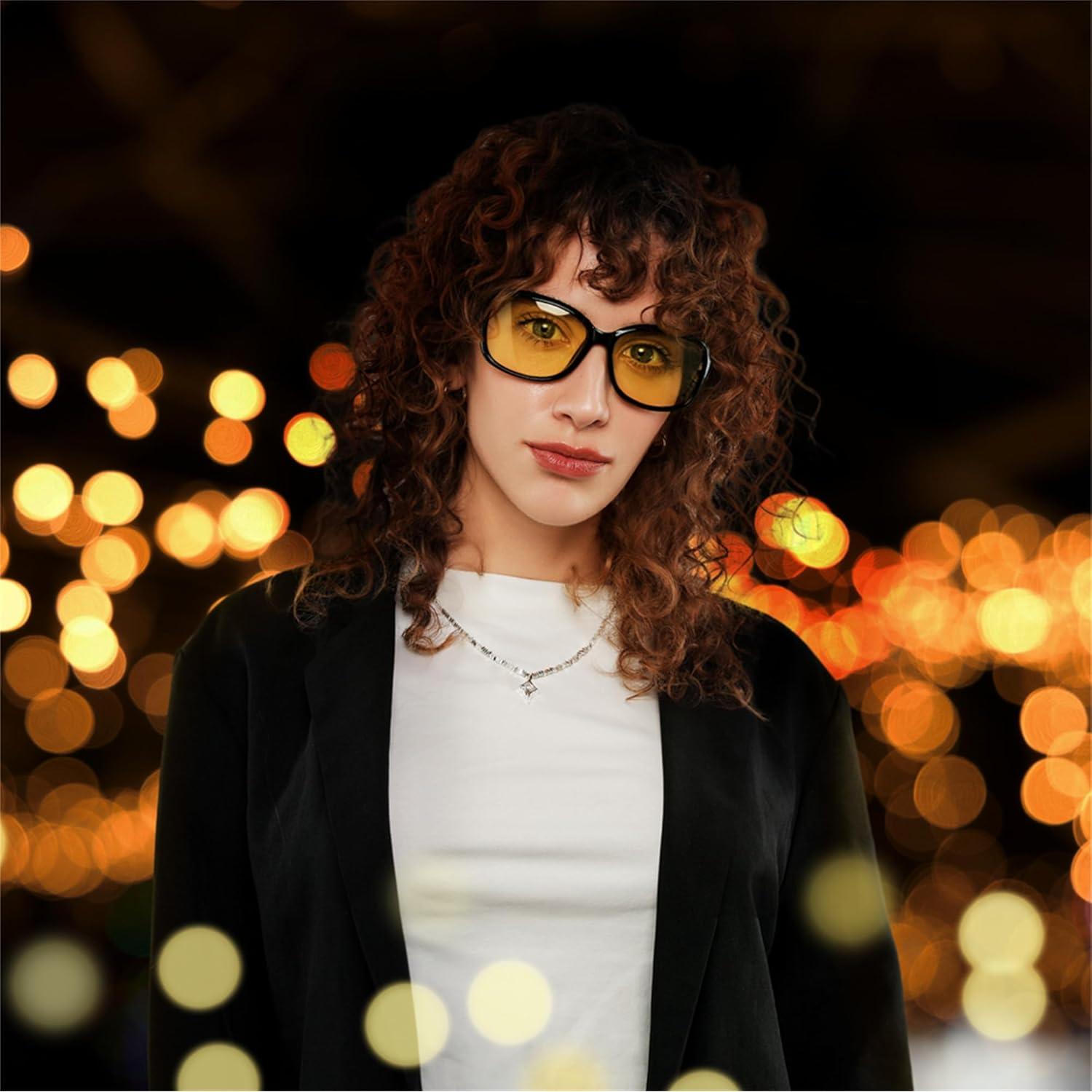 Gafas de Sol Nocturnas FEISEDY para Mujeres, Lentes Amarillos 60mm