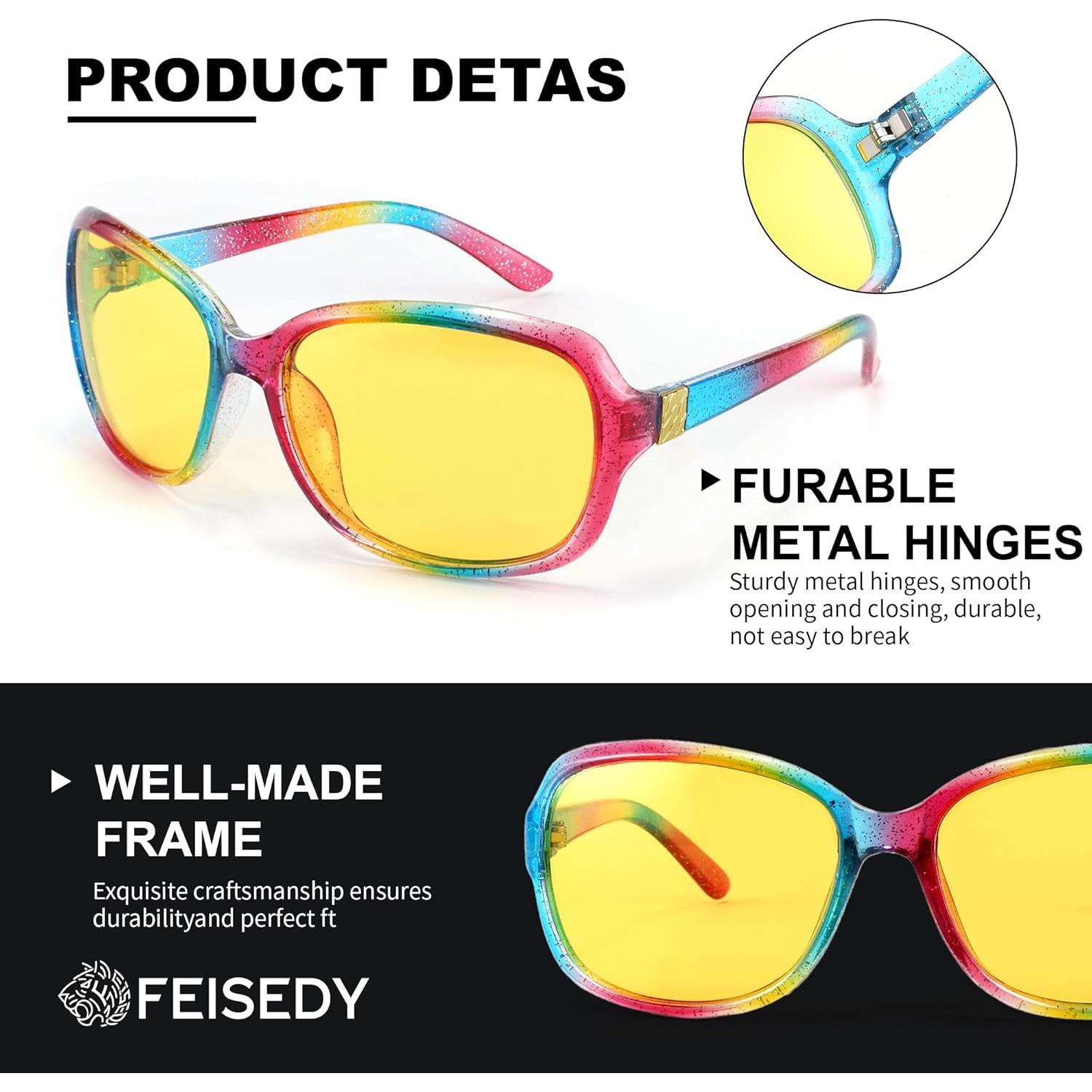 Gafas de Sol Nocturnas FEISEDY para Mujeres, Lentes Amarillos 60mm