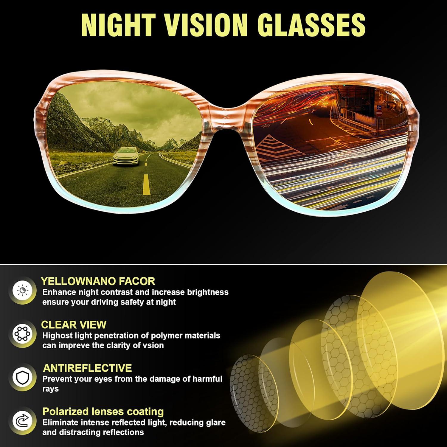 Gafas de Sol Nocturnas FEISEDY para Mujeres, Lentes Amarillos 60mm