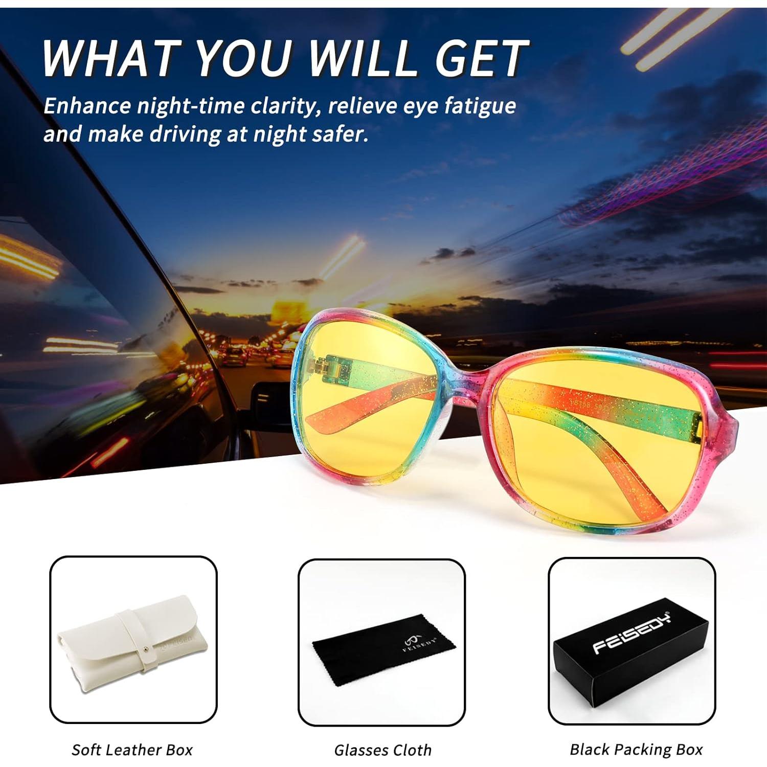 Gafas de Sol Nocturnas FEISEDY para Mujeres, Lentes Amarillos 60mm