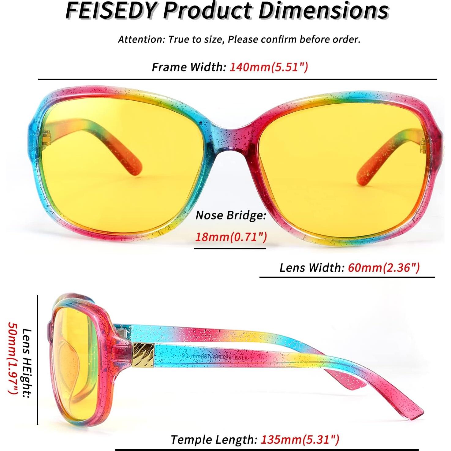 Gafas de Sol Nocturnas FEISEDY para Mujeres, Lentes Amarillos 60mm