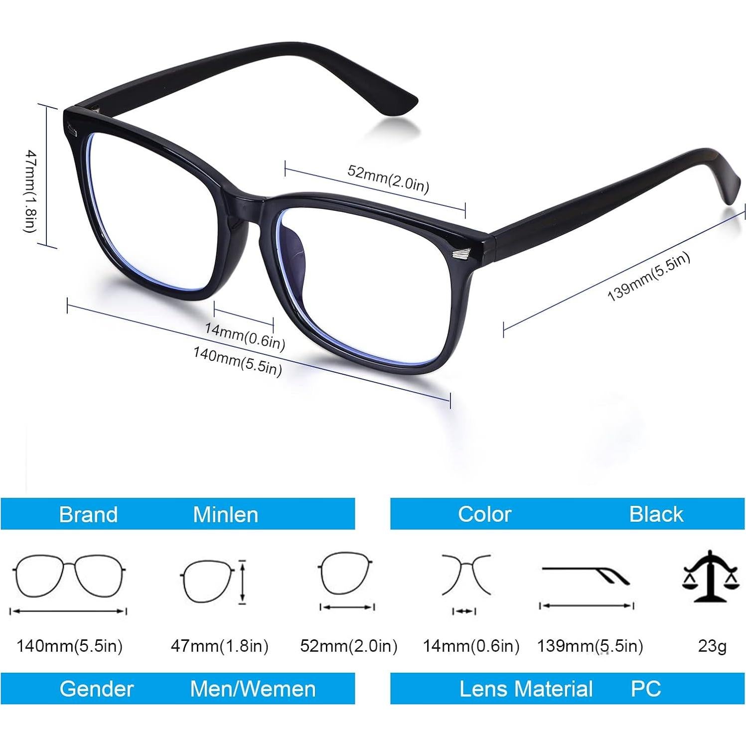 Gafas bloqueadoras de luz azul Minlen para hombres y mujeres