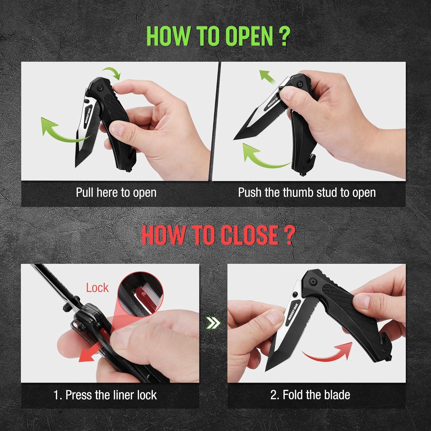 Cuchillo Plegable MOSSY OAK 12,07 cm con Rompedor de Cristales