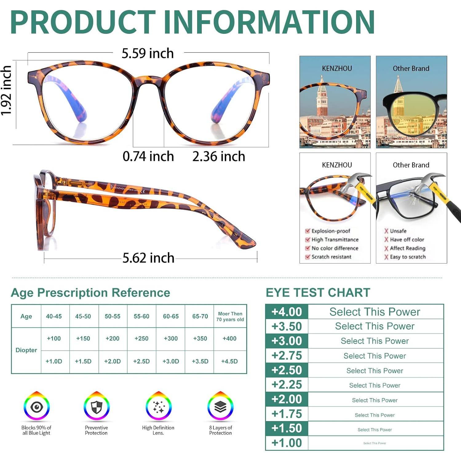Gafas de Lectura K KENZHOU con Protección Anti Luz Azul - Paquete de 3