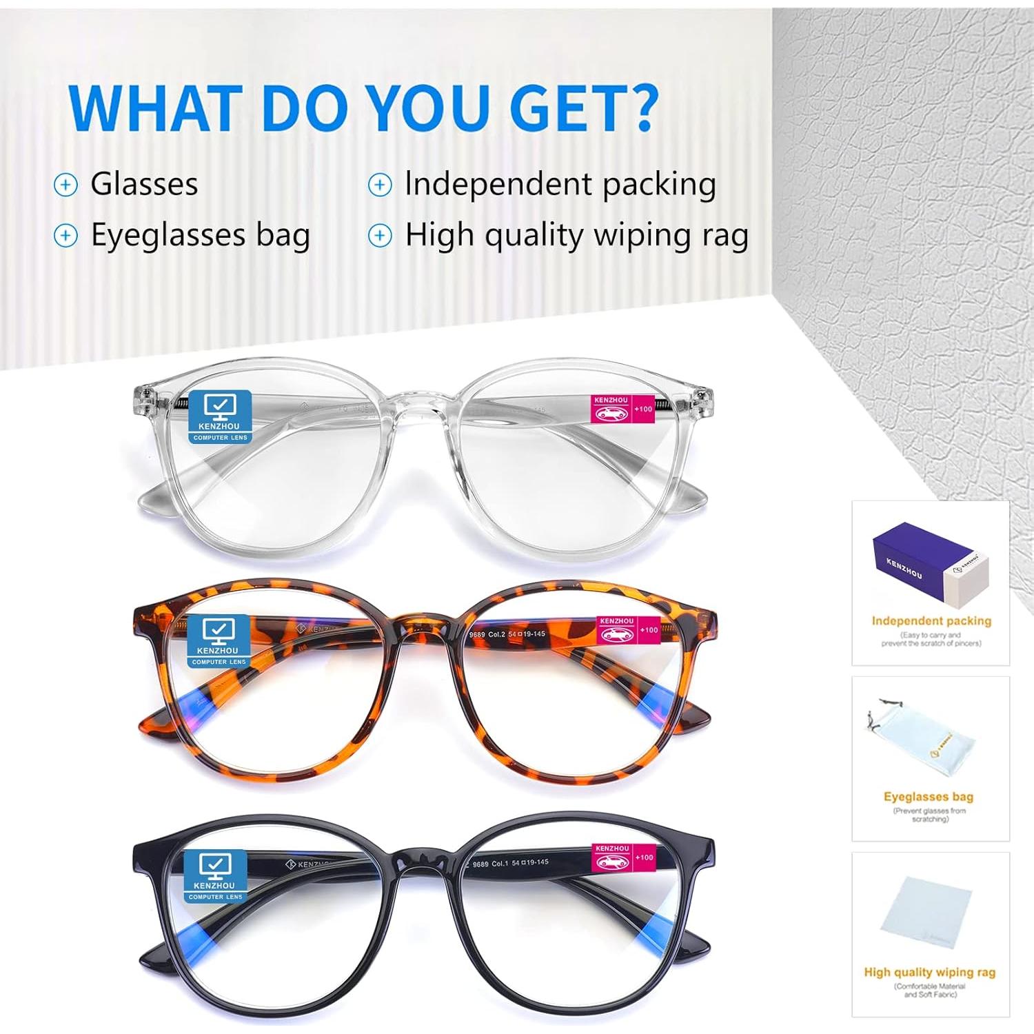 Gafas de Lectura K KENZHOU con Protección Anti Luz Azul - Paquete de 3