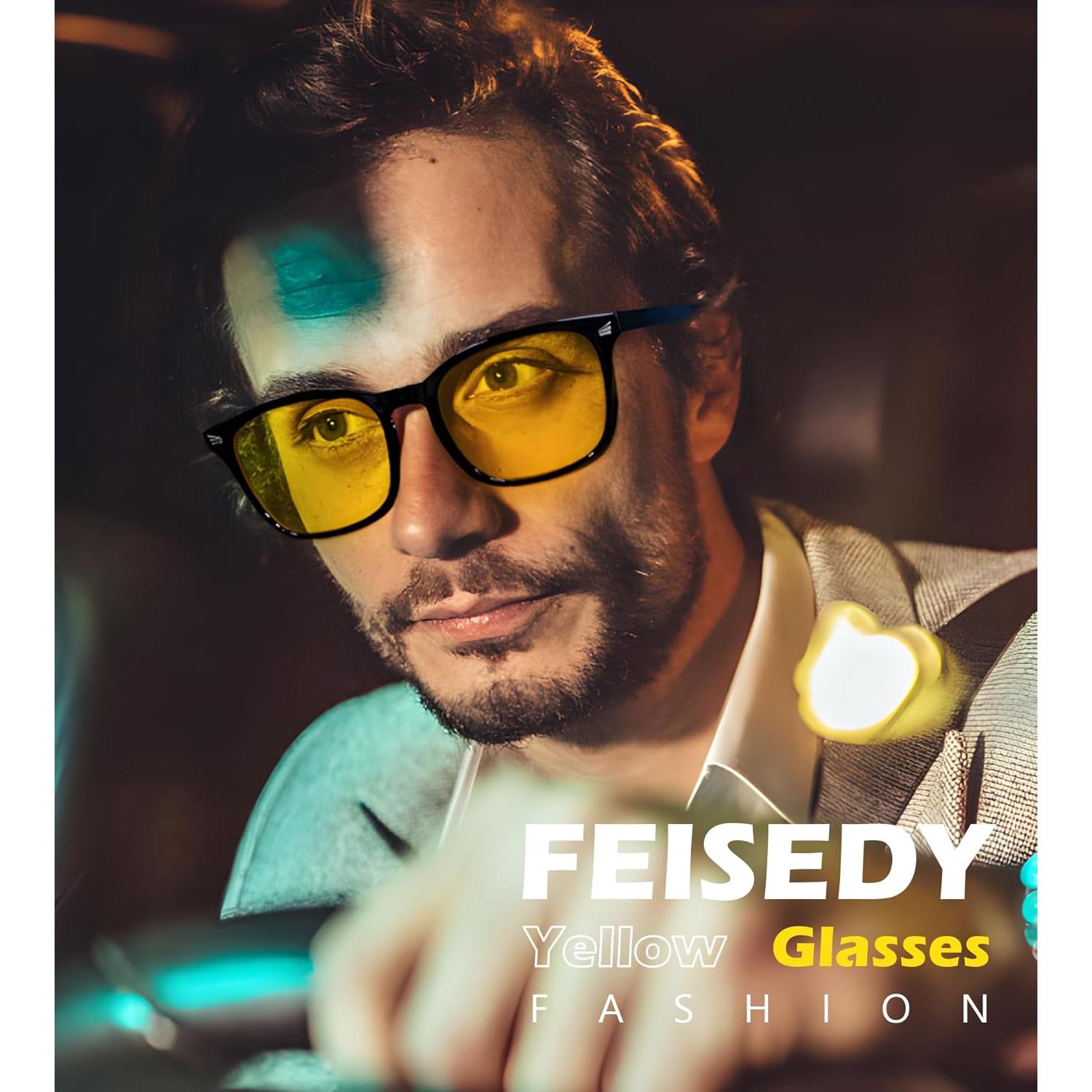 Gafas de Conducción Nocturna FEISEDY Lentes Amarillos UV