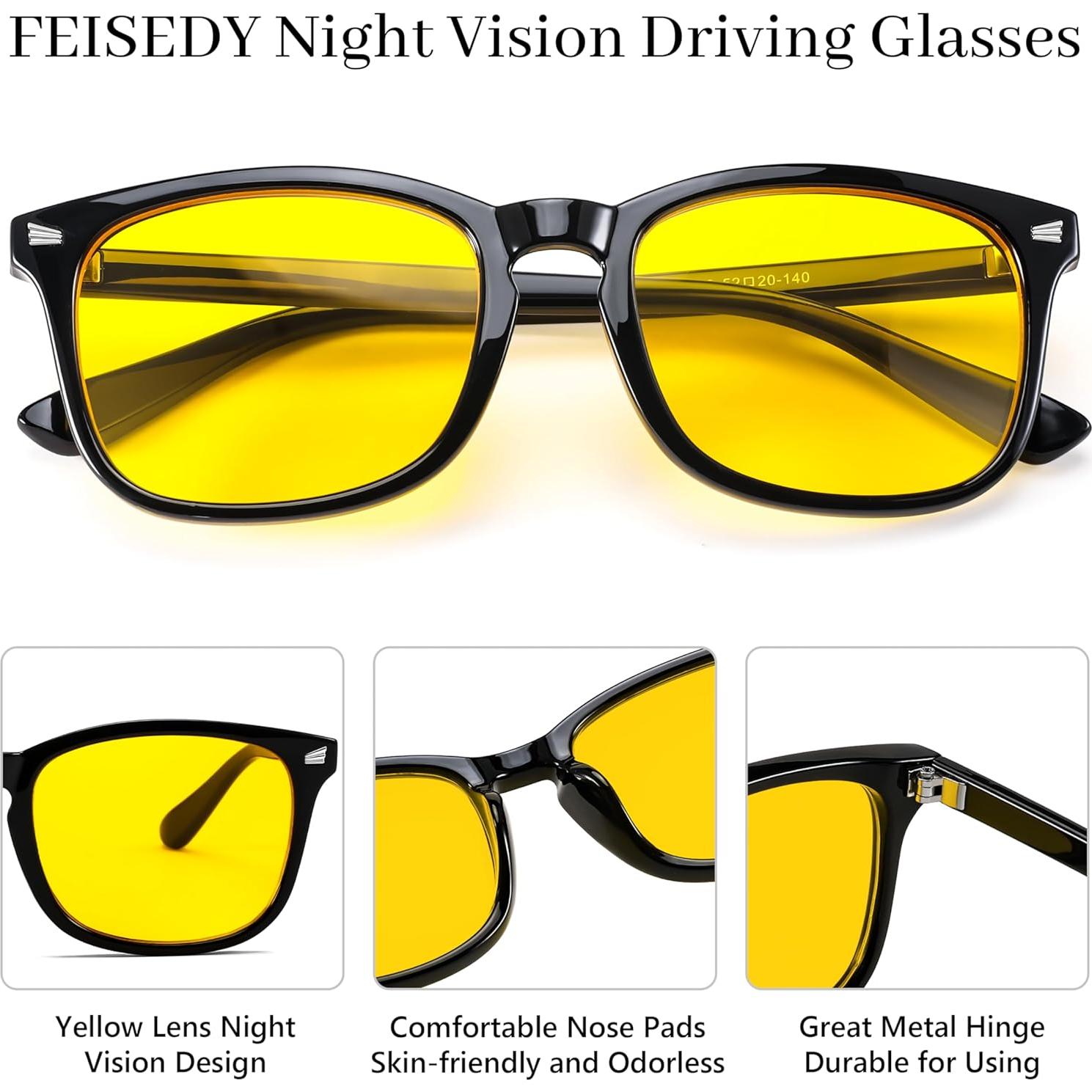 Gafas de Conducción Nocturna FEISEDY Lentes Amarillos UV