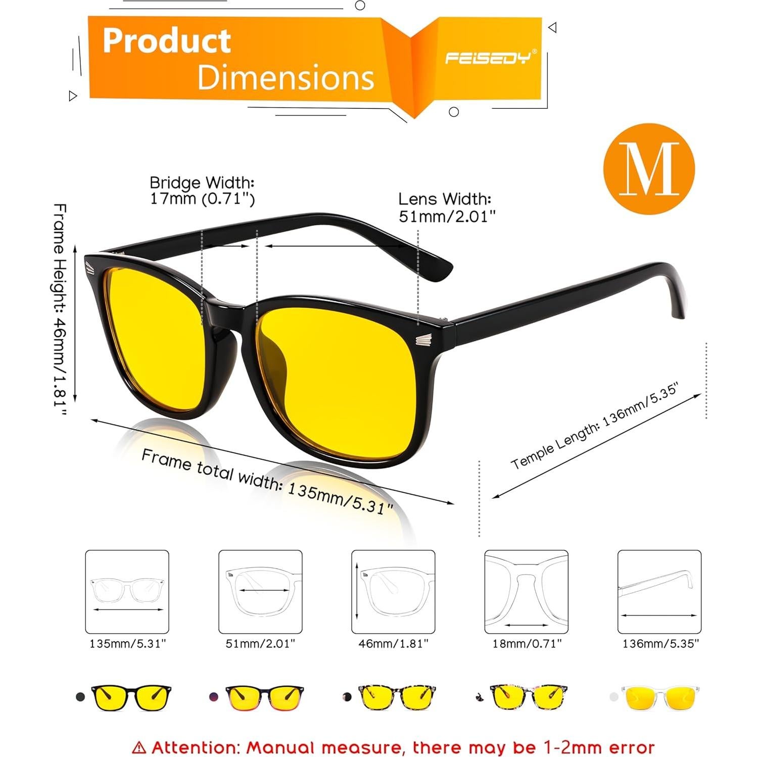 Gafas de Conducción Nocturna FEISEDY Lentes Amarillos UV